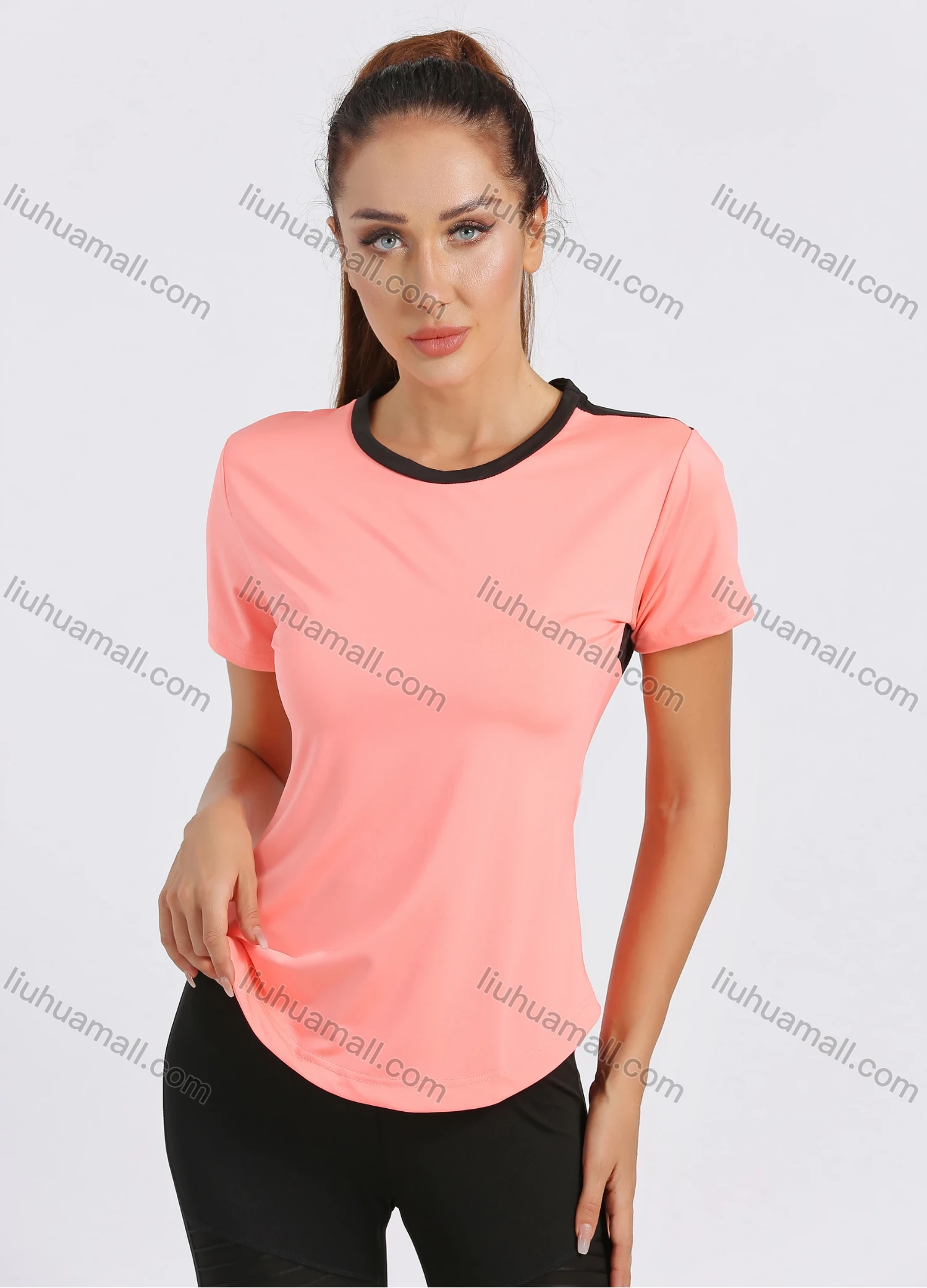 Wholesale Women's Sporty Colorblock Short Sleeve Quick-dry Breathable Athletic T-shirt W7009# - Liuhuamall