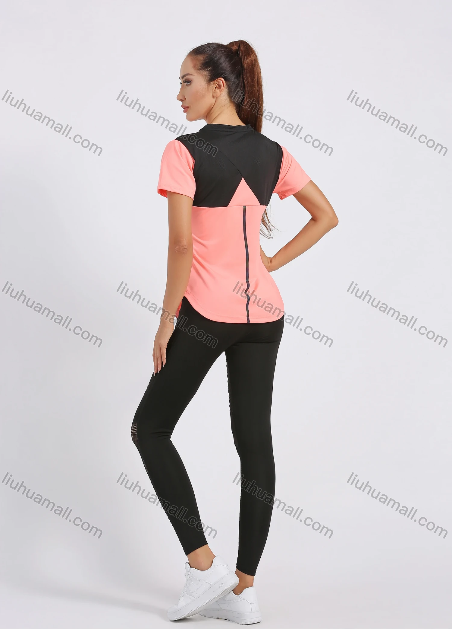 Wholesale Women's Sporty Colorblock Short Sleeve Quick-dry Breathable Athletic T-shirt W7009# - Liuhuamall