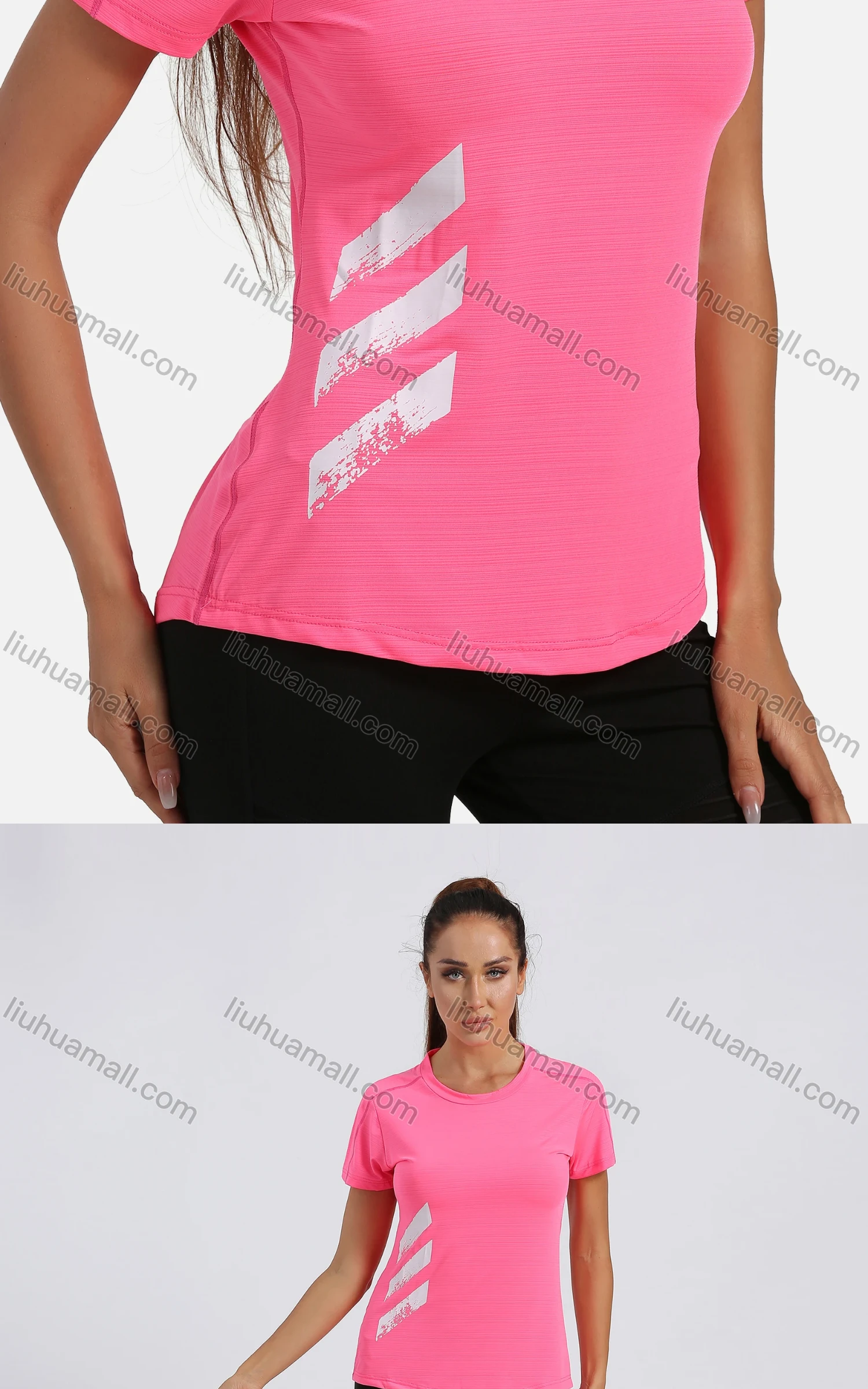 Wholesale Women's Sporty Crew Neck Short Sleeve Reflective Stripes Quick-dry Breathable Athletic T-shirt - Liuhuamall