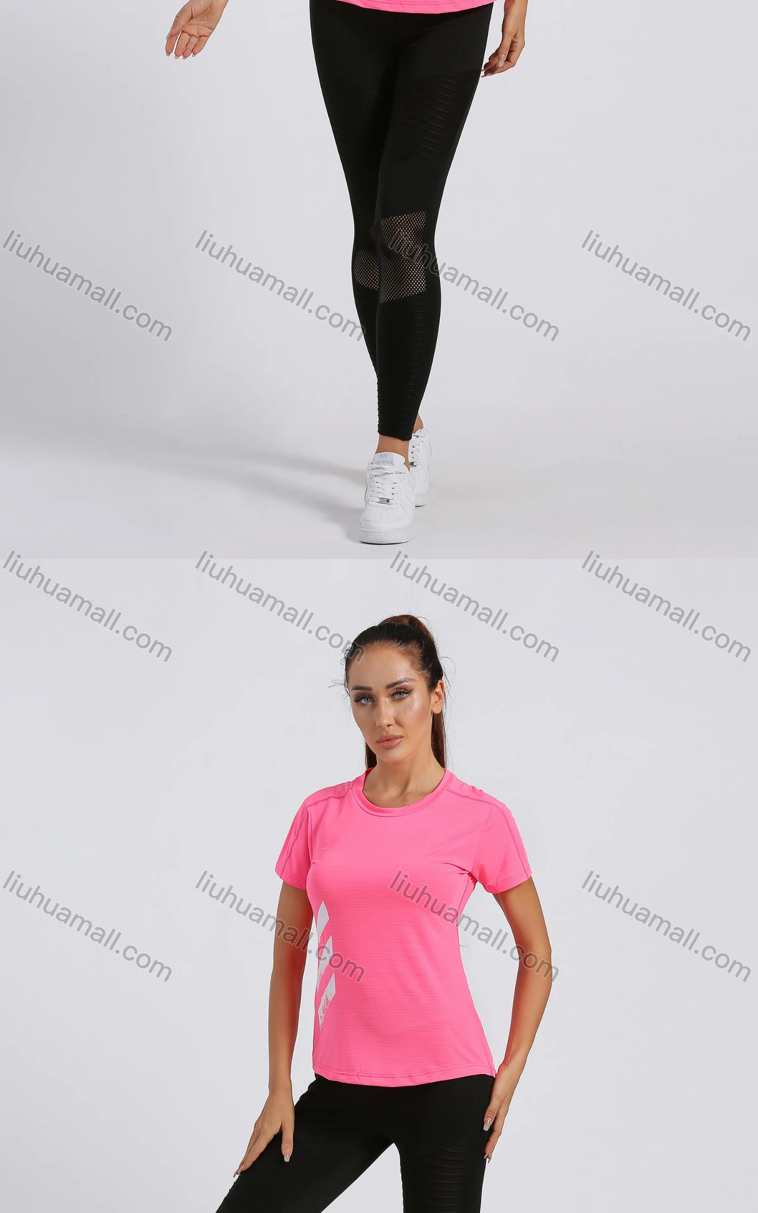 Wholesale Women's Sporty Crew Neck Short Sleeve Reflective Stripes Quick-dry Breathable Athletic T-shirt - Liuhuamall