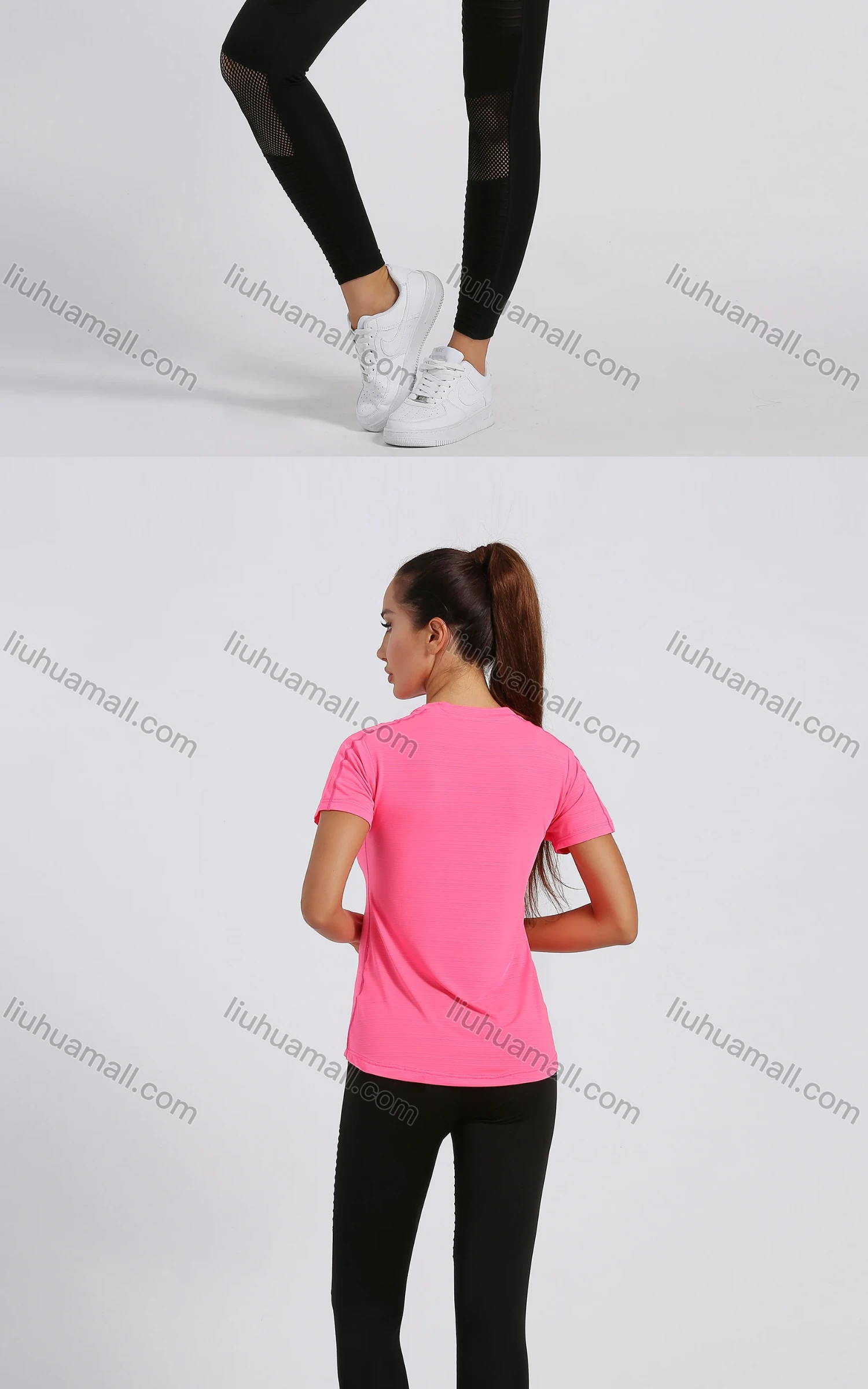 Wholesale Women's Sporty Crew Neck Short Sleeve Reflective Stripes Quick-dry Breathable Athletic T-shirt - Liuhuamall