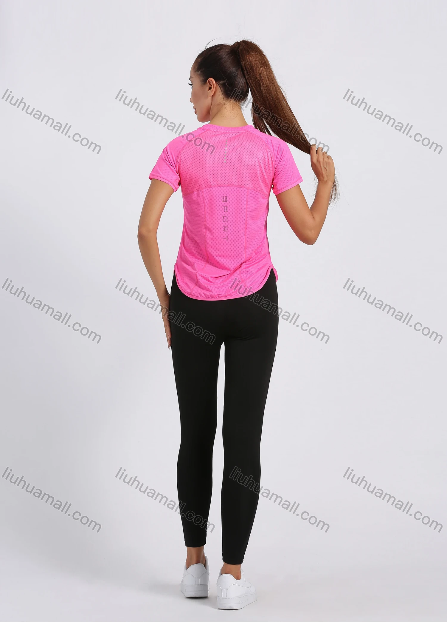 Wholesale Women's Sporty Crew Neck Short Sleeve Plain Quick-dry Breathable Curved Hem Athletic T-shirt - Liuhuamall