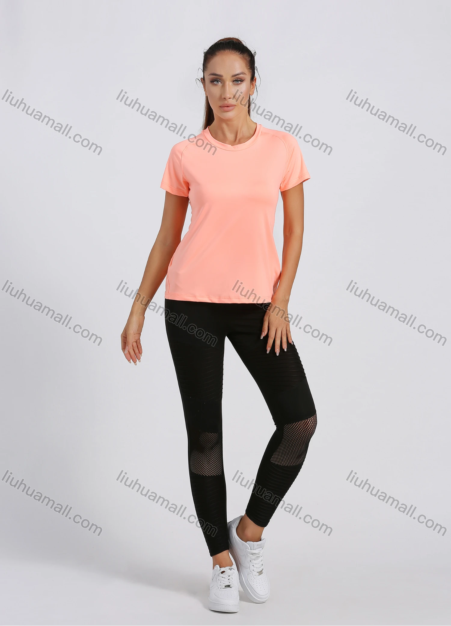 Wholesale Women's Sporty Crew Neck Short Sleeve Plain Quick-dry Breathable Athletic T-shirt - Liuhuamall