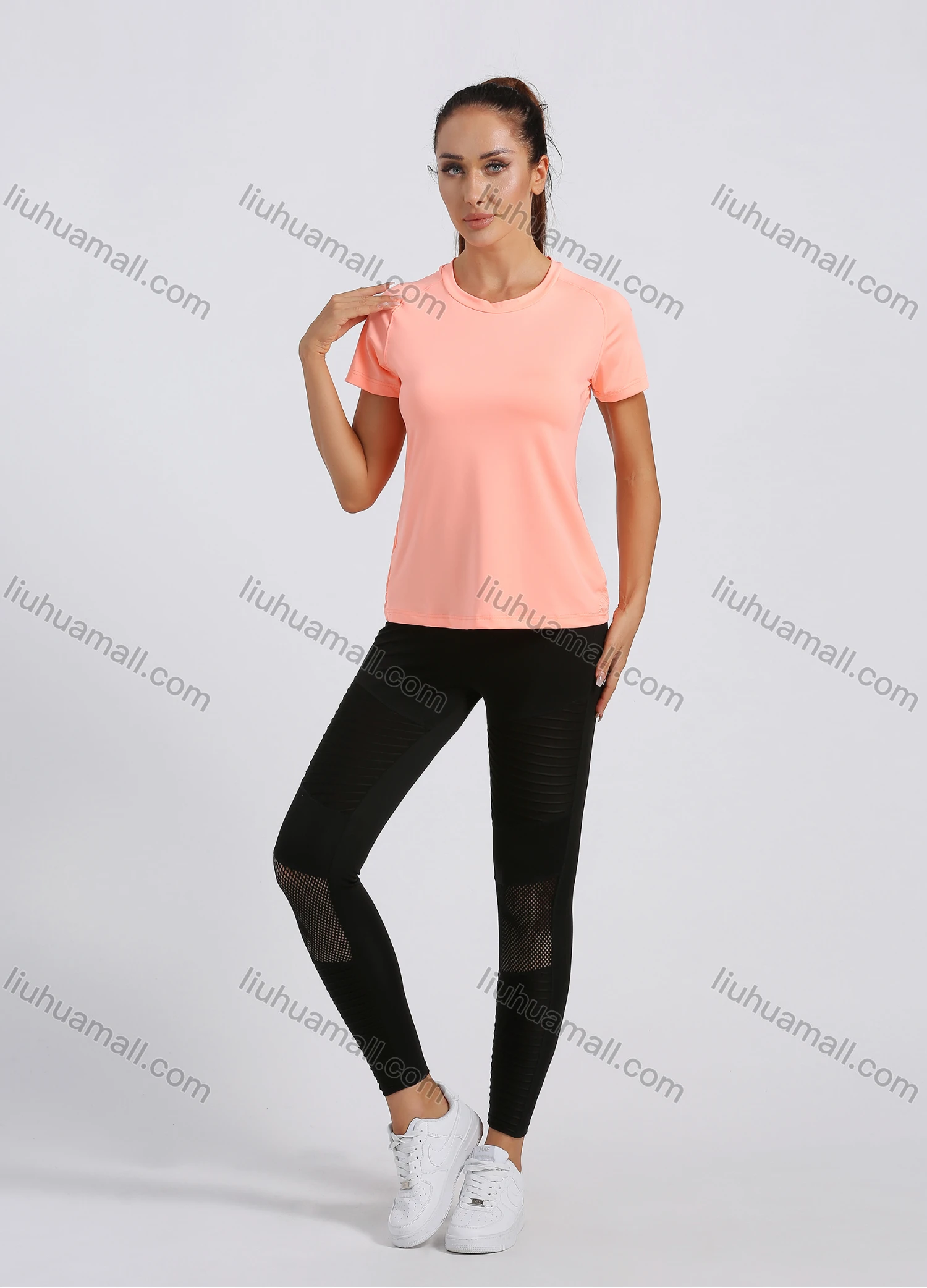 Wholesale Women's Sporty Crew Neck Short Sleeve Plain Quick-dry Breathable Athletic T-shirt - Liuhuamall