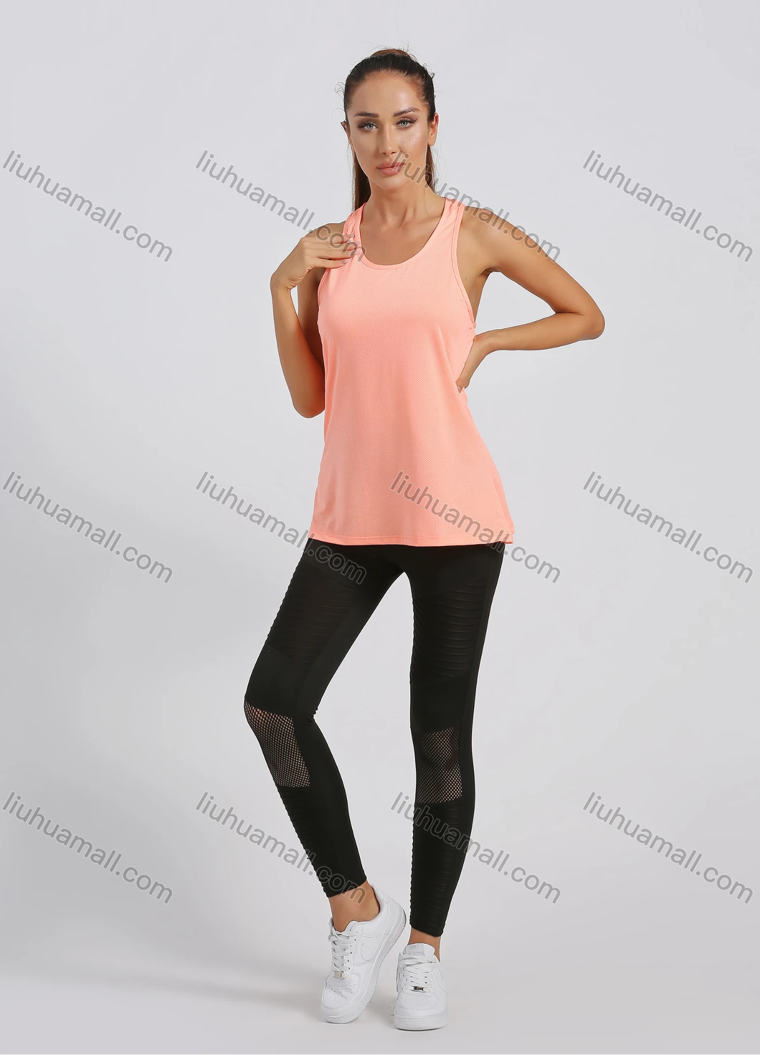 Wholesale Women's Sporty Plain Scoop Neck Quick-dry Breathable Reflective Stripes Racerback Tank Top W8004# - Liuhuamall