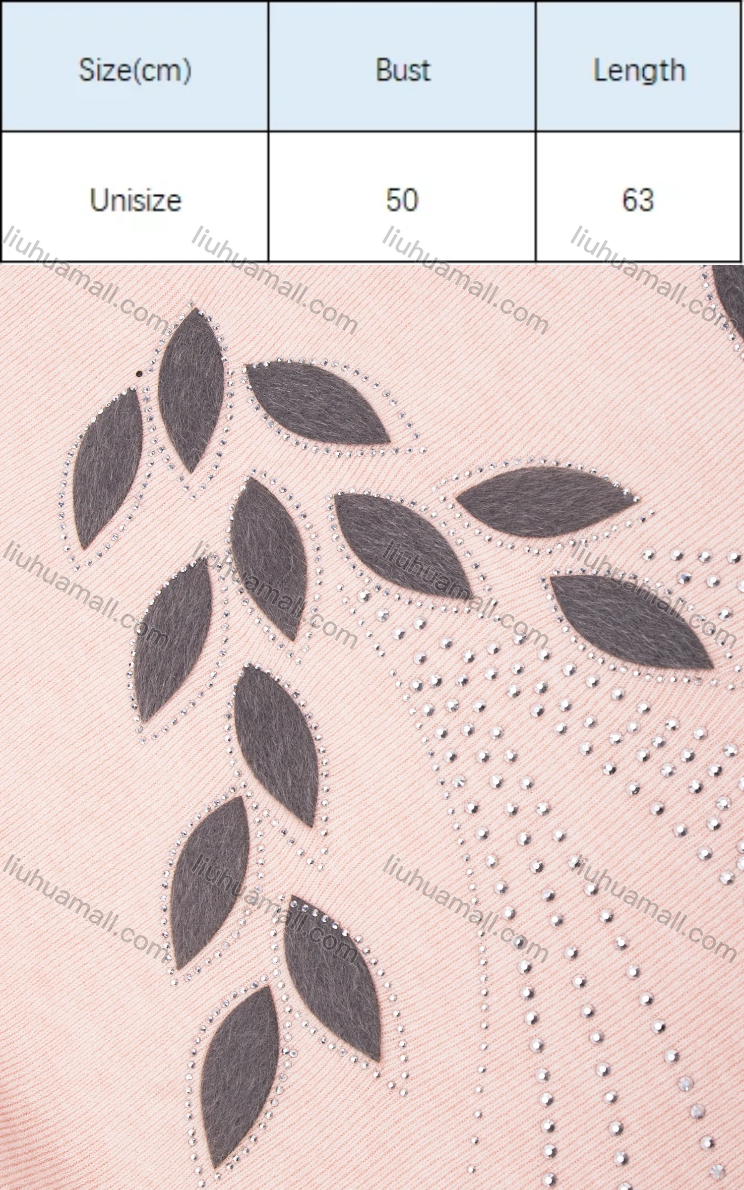 Wholesale Women's Flocking Leaf Rhinestone Round Neck Long Sleeve Pullover Knit Top - Liuhuamall