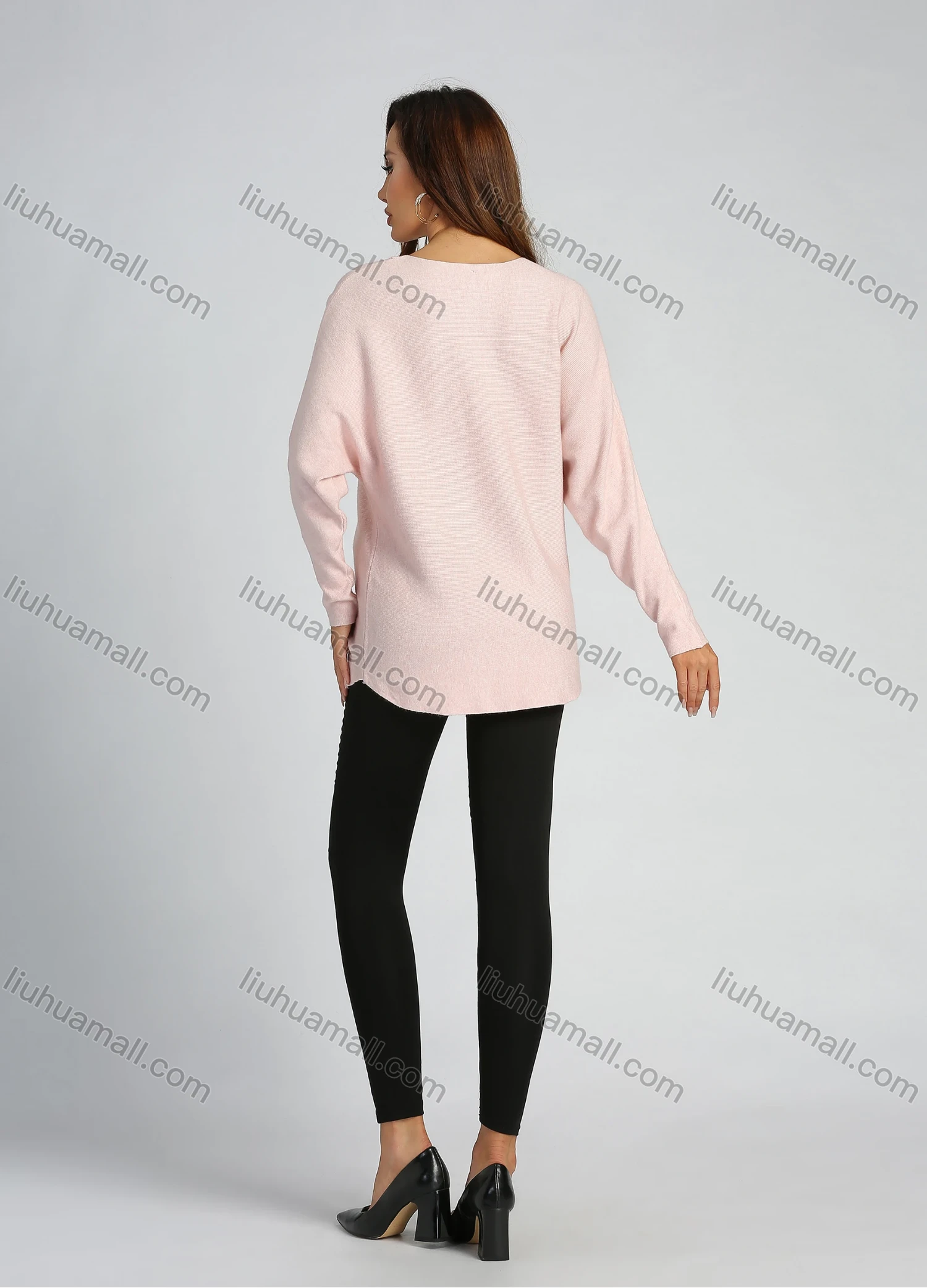 Wholesale Women's Flocking Leaf Rhinestone Round Neck Long Sleeve Pullover Knit Top - Liuhuamall