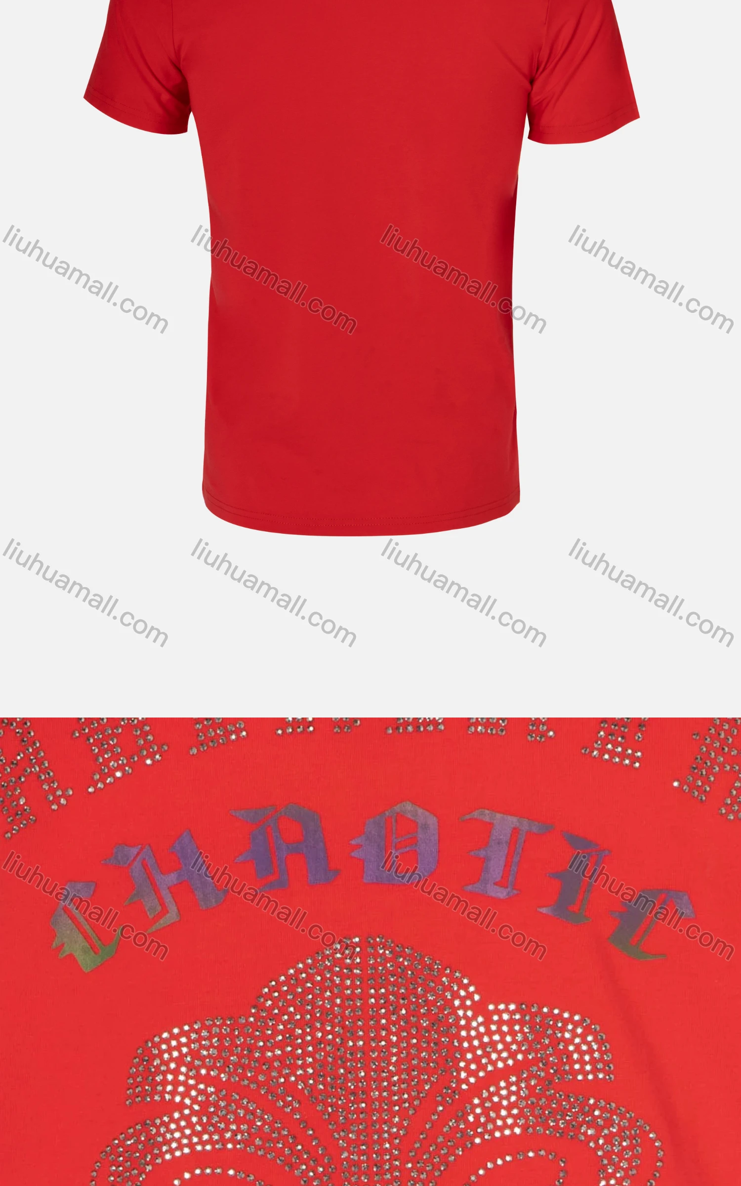 Wholesale Men's Casual Flocking Rhinestone Slogan Print Round Neck T-Shirt - Liuhuamall