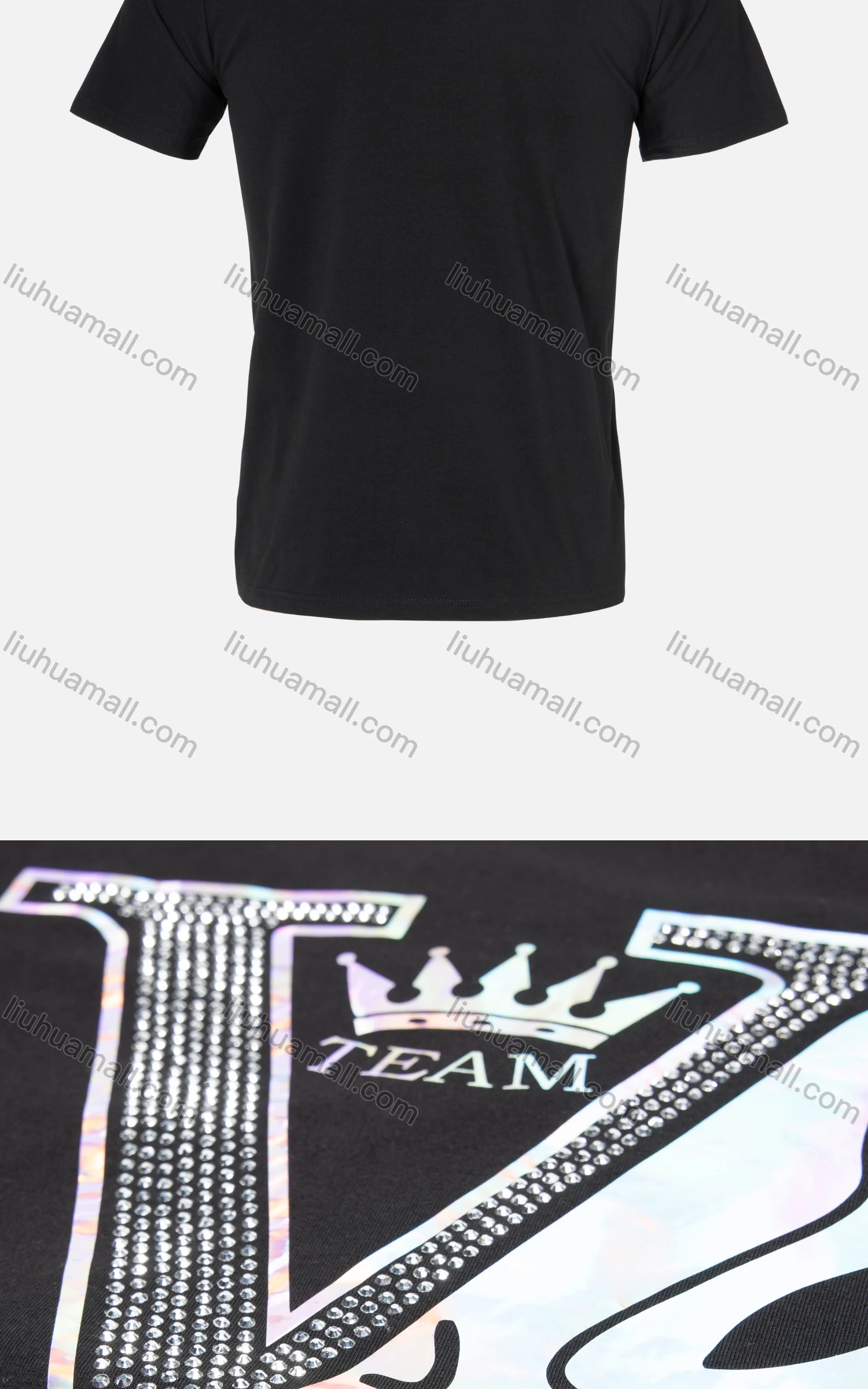 Wholesale Men's Casual Reflective Graphic Letter Print Rhinestone Round Neck T-shirt - Liuhuamall