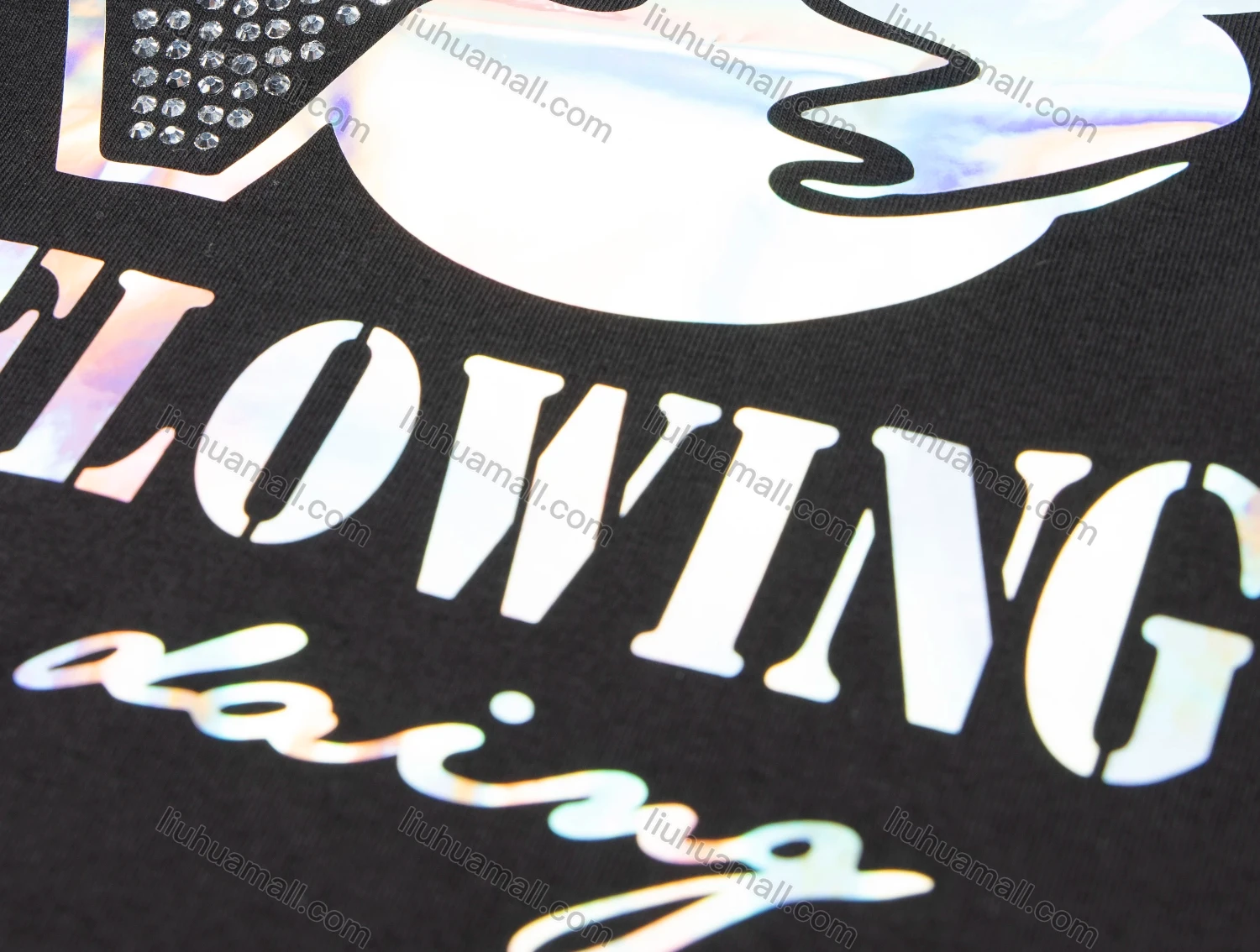 Wholesale Men's Casual Reflective Graphic Letter Print Rhinestone Round Neck T-shirt - Liuhuamall