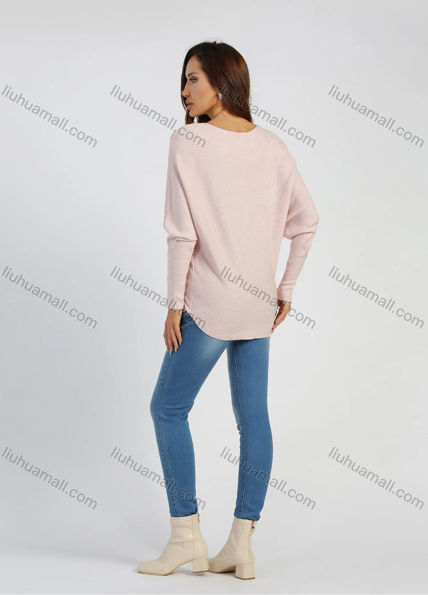 Wholesale Women's Round Neck Drop Shoulder Rhinestone Long Sleeve Pullover Knit Top 824# - Liuhuamall