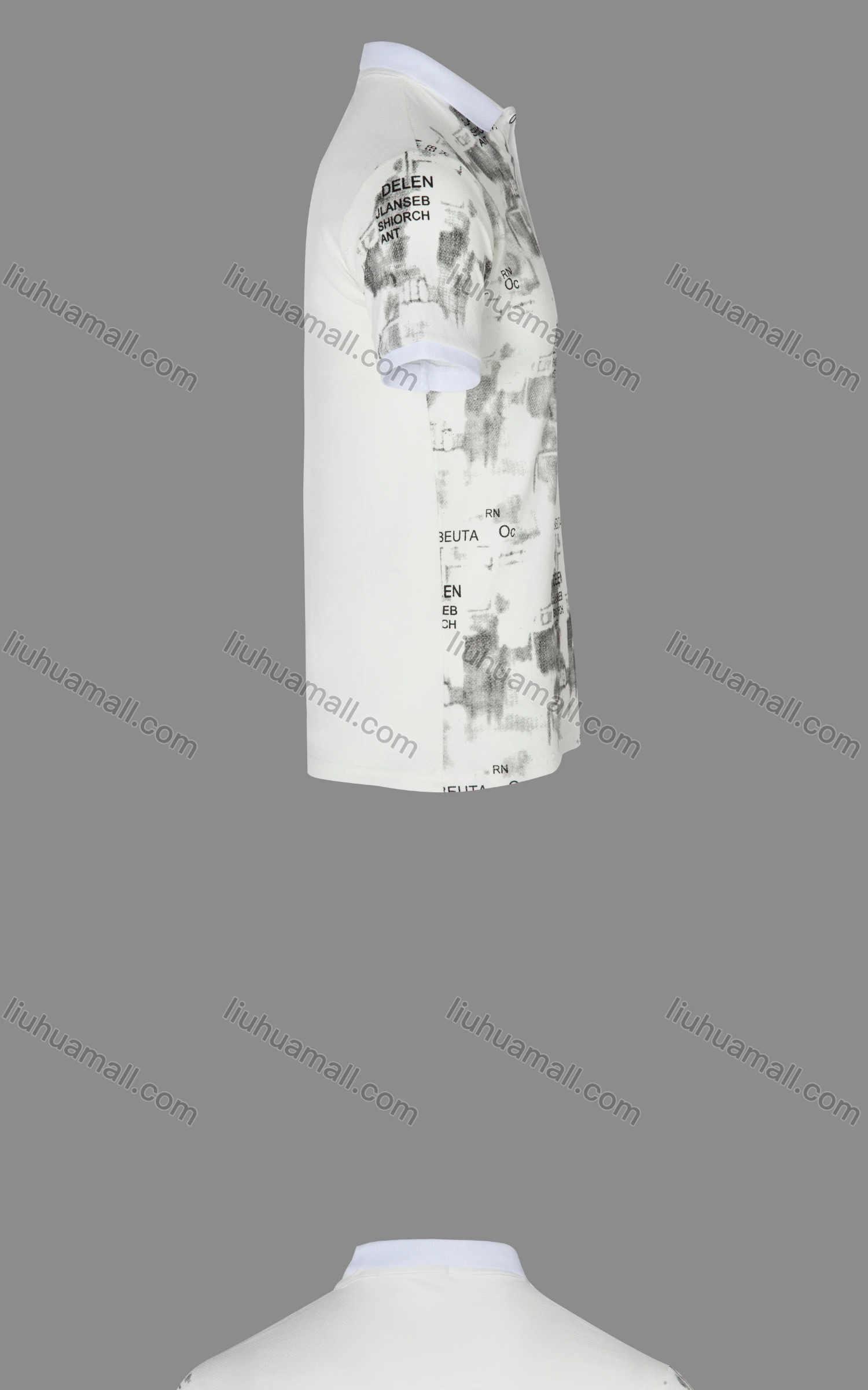 Wholesale Men's Casual Letter Allover Print Contast Collar Polo Shirt - Liuhuamall