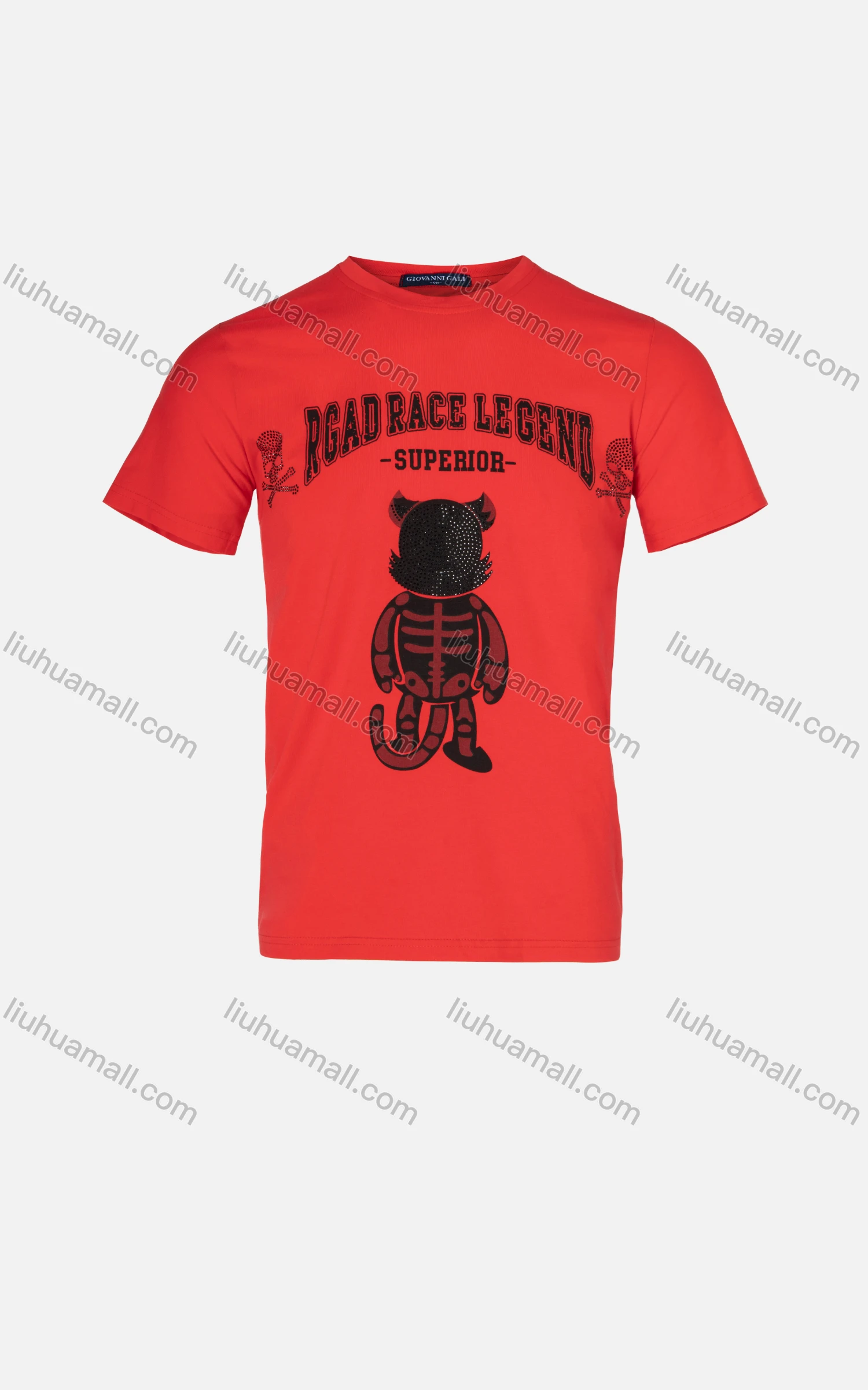 Wholesale Men's Casual Round Neck Rhinestone Skull Cartoon Letter Print Short Sleeve T-shirt - Liuhuamall