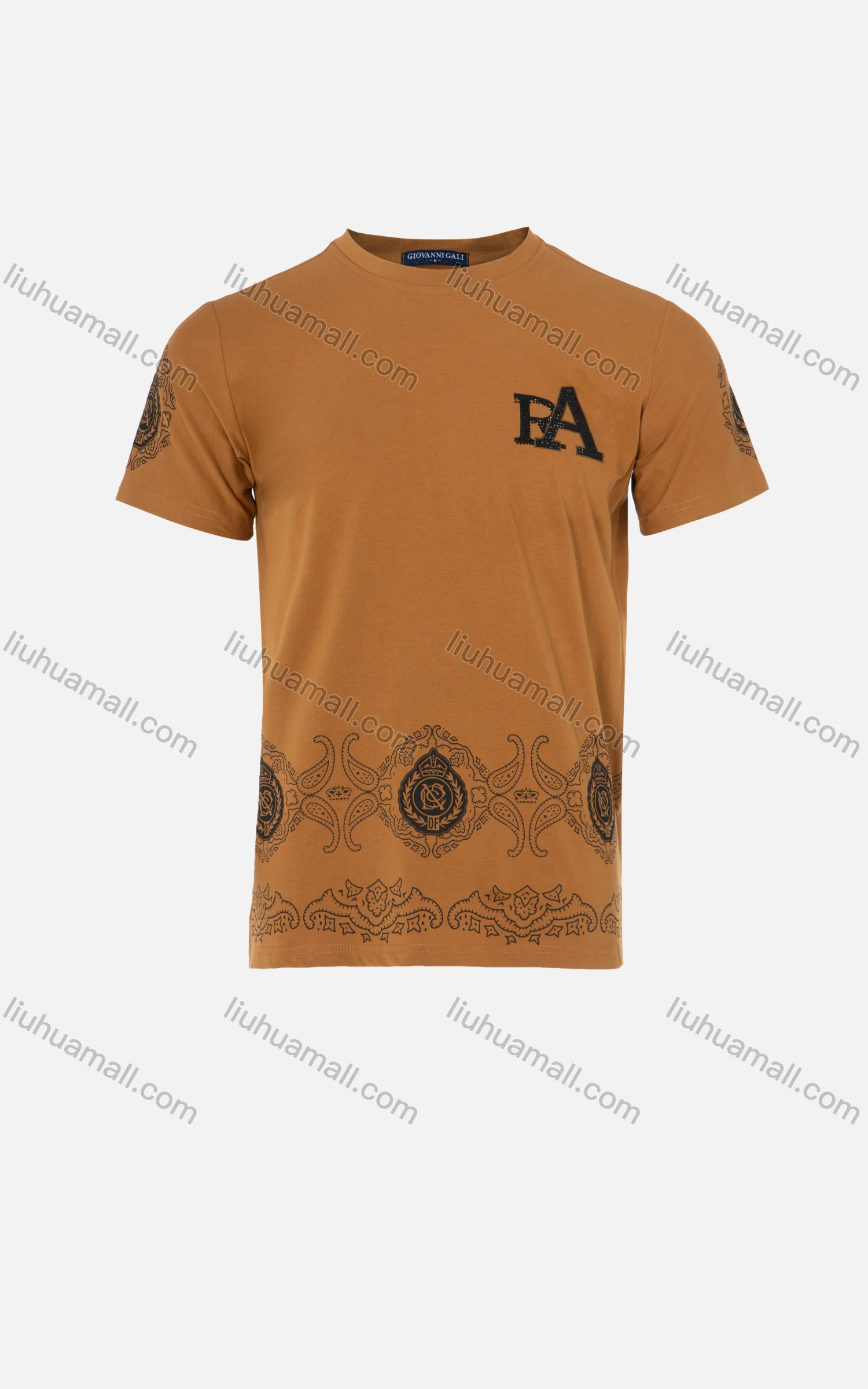 Wholesale Men's Casual Rhinestone Letter Folk Art Round Neck Short Sleeve T-shirt - Liuhuamall