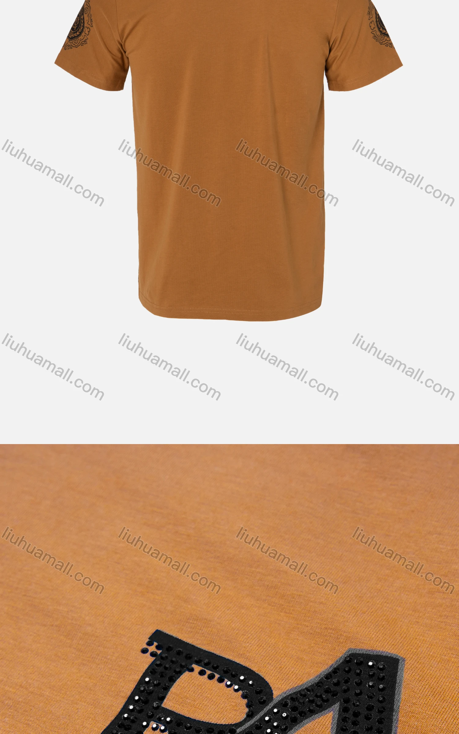 Wholesale Men's Casual Rhinestone Letter Folk Art Round Neck Short Sleeve T-shirt - Liuhuamall