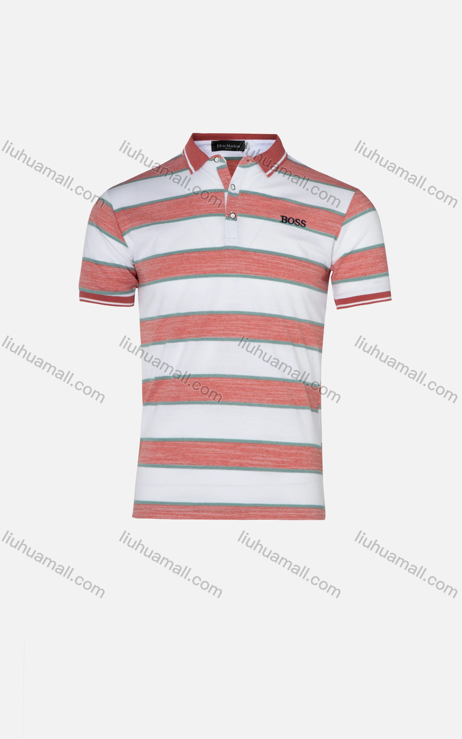 Wholesale Men's Casual Striped Print Embroidery Letter Short Sleeve Polo Shirt - Liuhuamall
