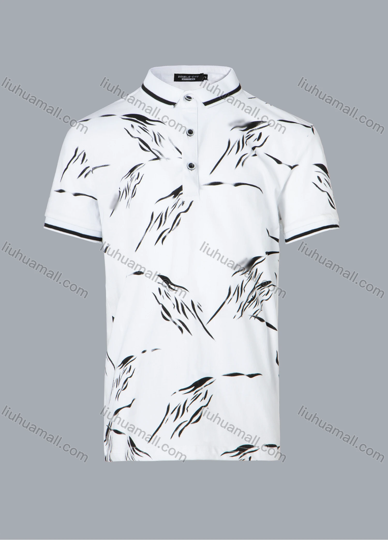 Wholesale Boys Casual Allover Leaf Print Striped Trim Short Sleeve Polo Shirt - Liuhuamall