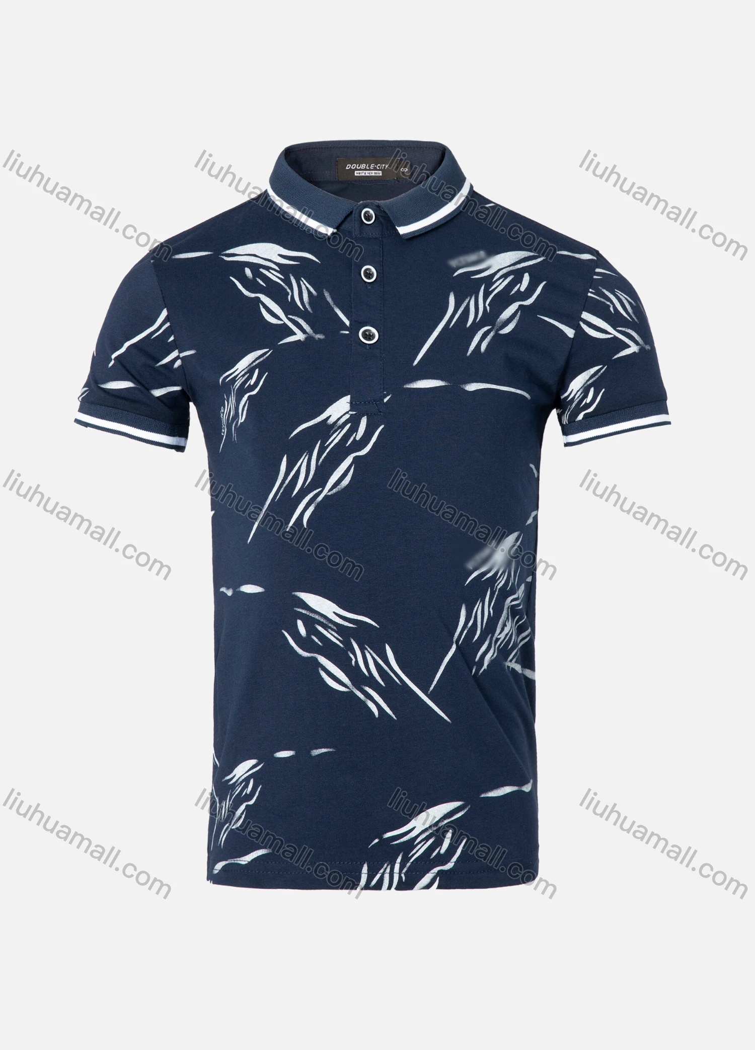 Wholesale Boys Casual Allover Leaf Print Striped Trim Short Sleeve Polo Shirt - Liuhuamall