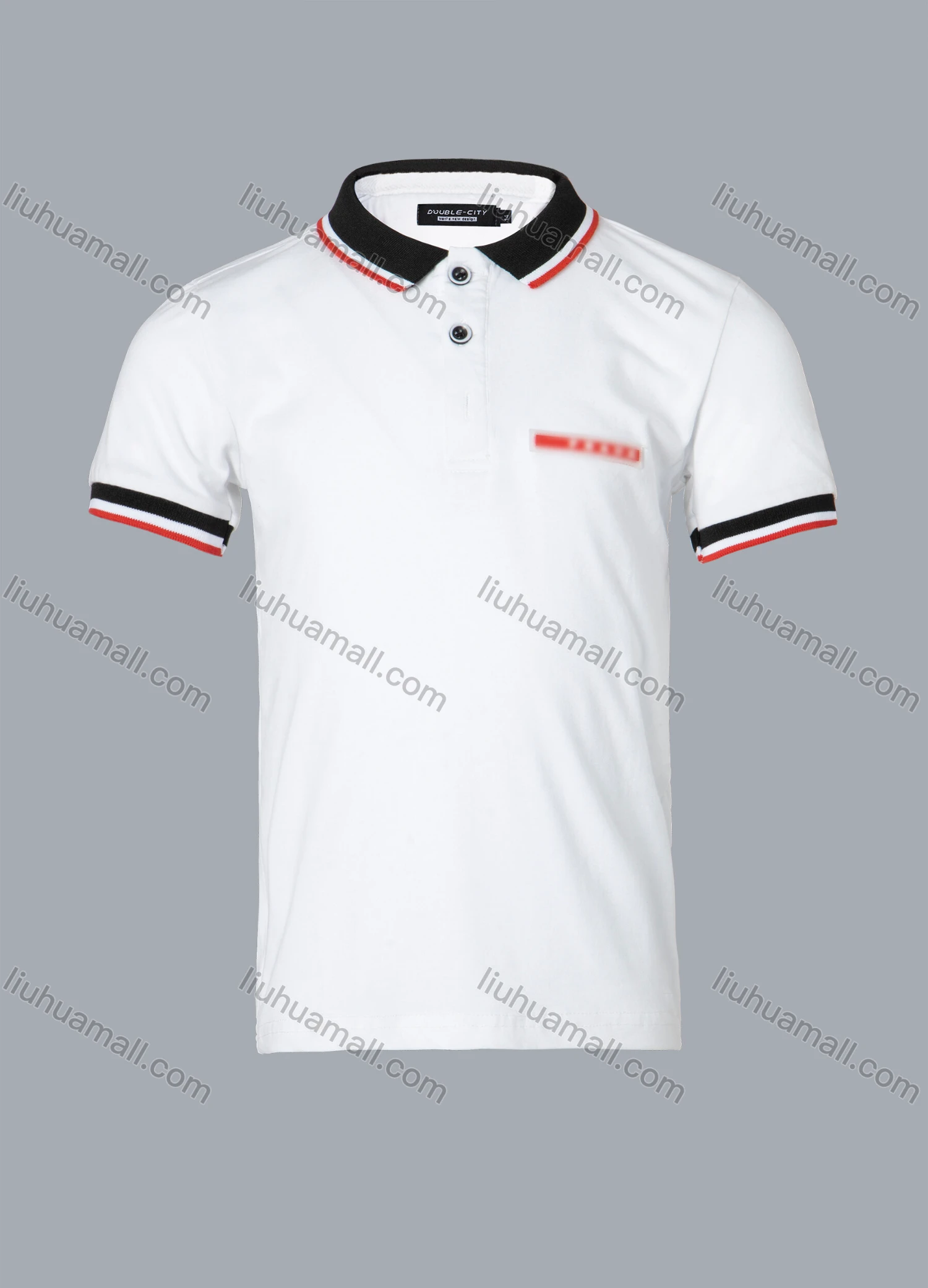 Wholesale Boys Casual Plain Embroidery Contrast Collar Striped Trim Short Sleeve Polo Shirt - Liuhuamall