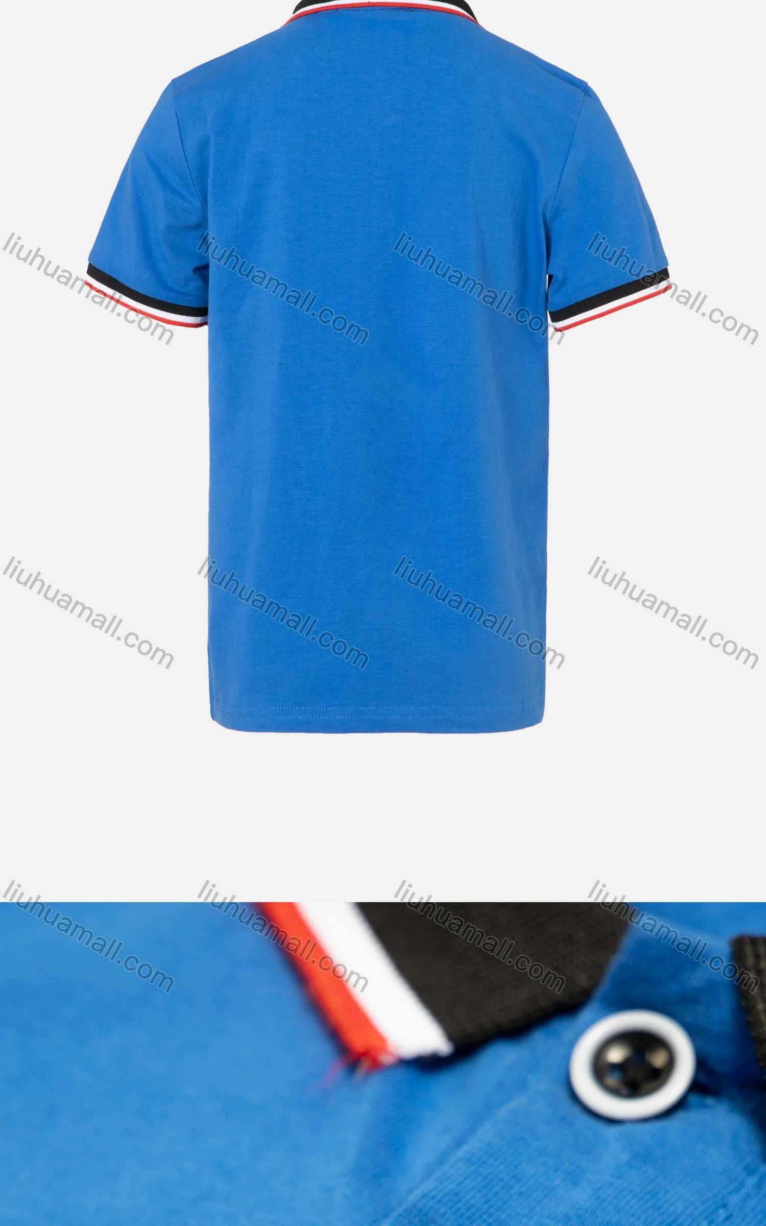 Wholesale Boys Casual Plain Embroidery Contrast Collar Striped Trim Short Sleeve Polo Shirt - Liuhuamall