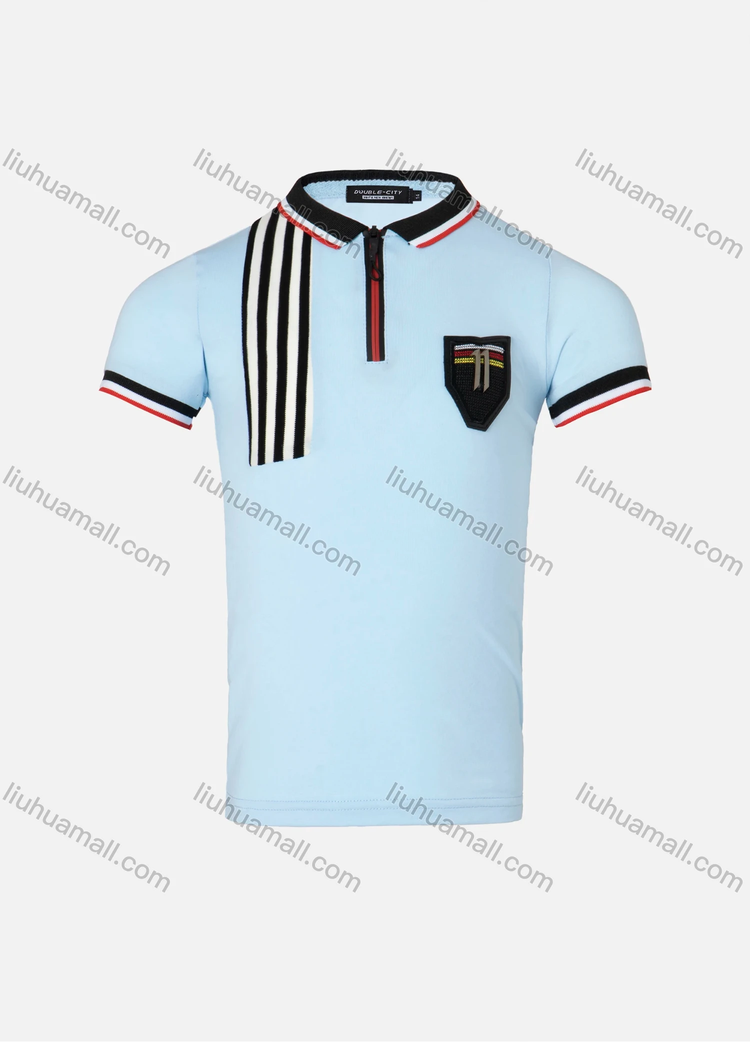 Wholesale Boys Casual Striped Trim Numeric Metal Embroidery Quarter Zip Polo Shirt - Liuhuamall