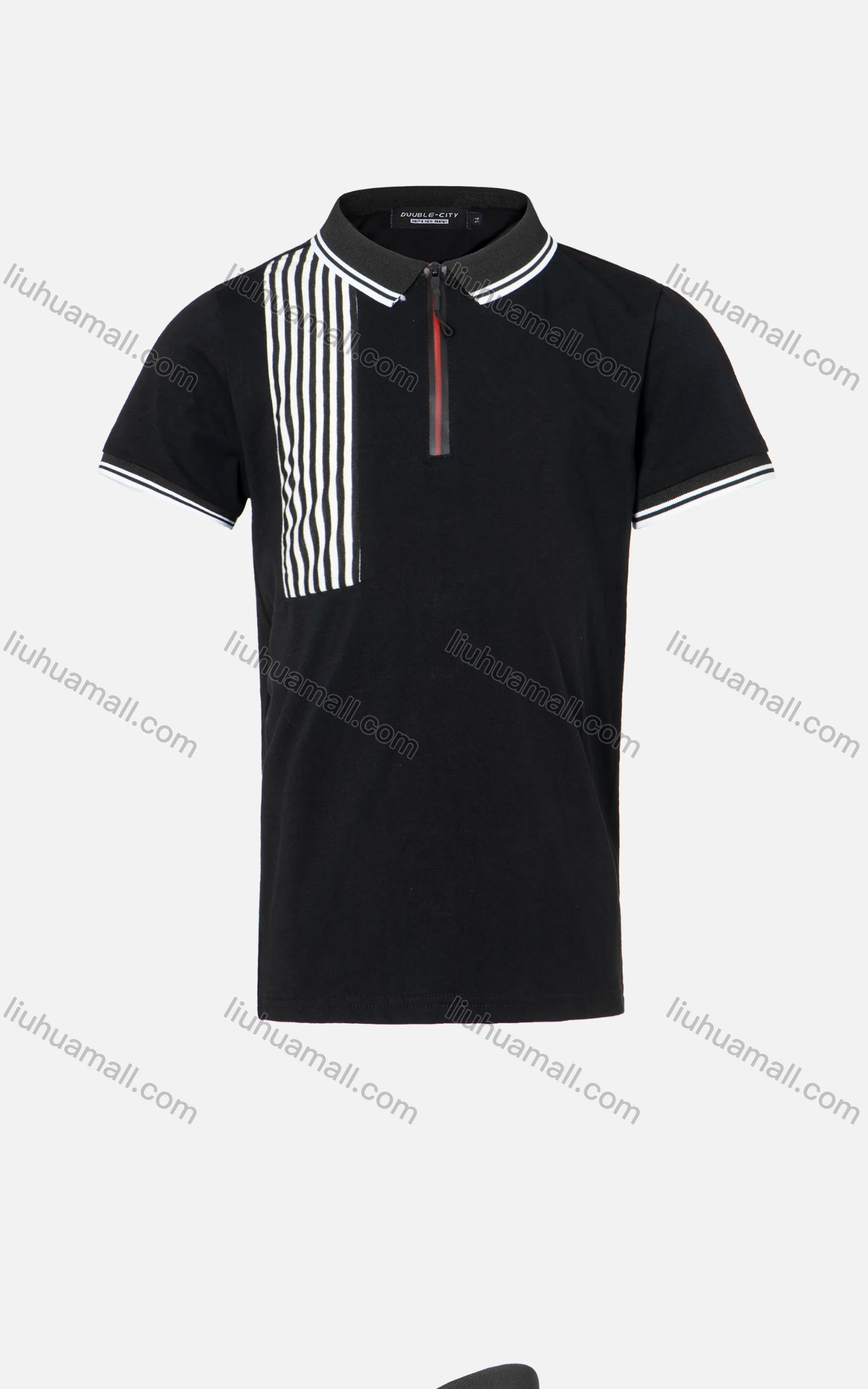 Wholesale Boys Casual Striped Trim Quarter Zip Short Sleeve Polo Shirt - Liuhuamall