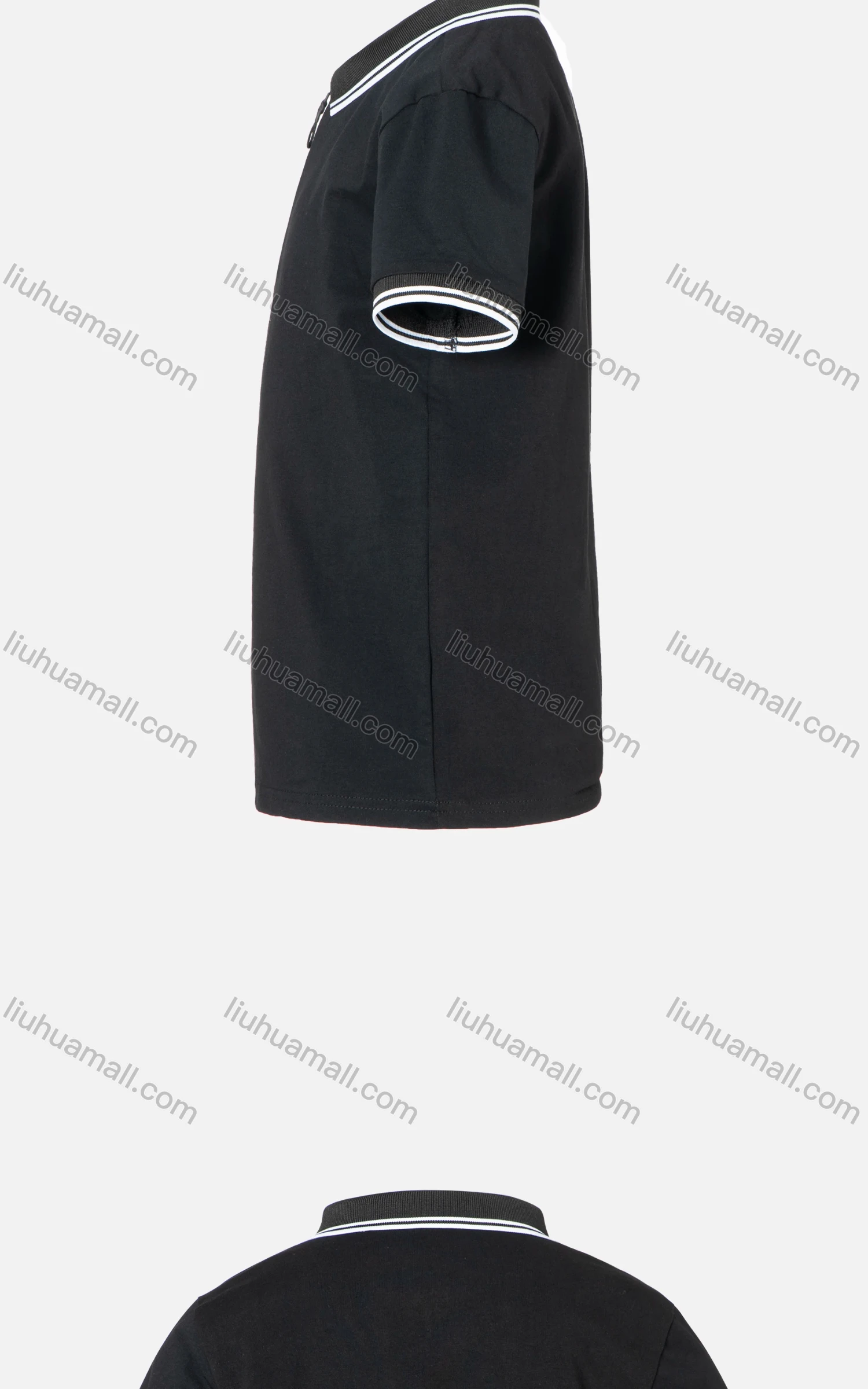 Wholesale Boys Casual Striped Trim Quarter Zip Short Sleeve Polo Shirt - Liuhuamall