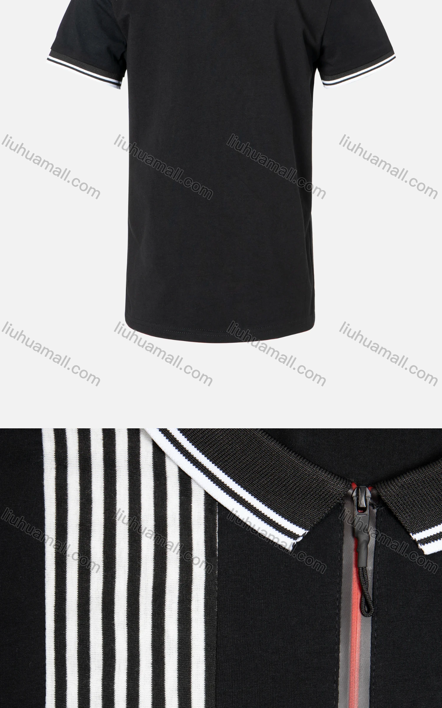 Wholesale Boys Casual Striped Trim Quarter Zip Short Sleeve Polo Shirt - Liuhuamall