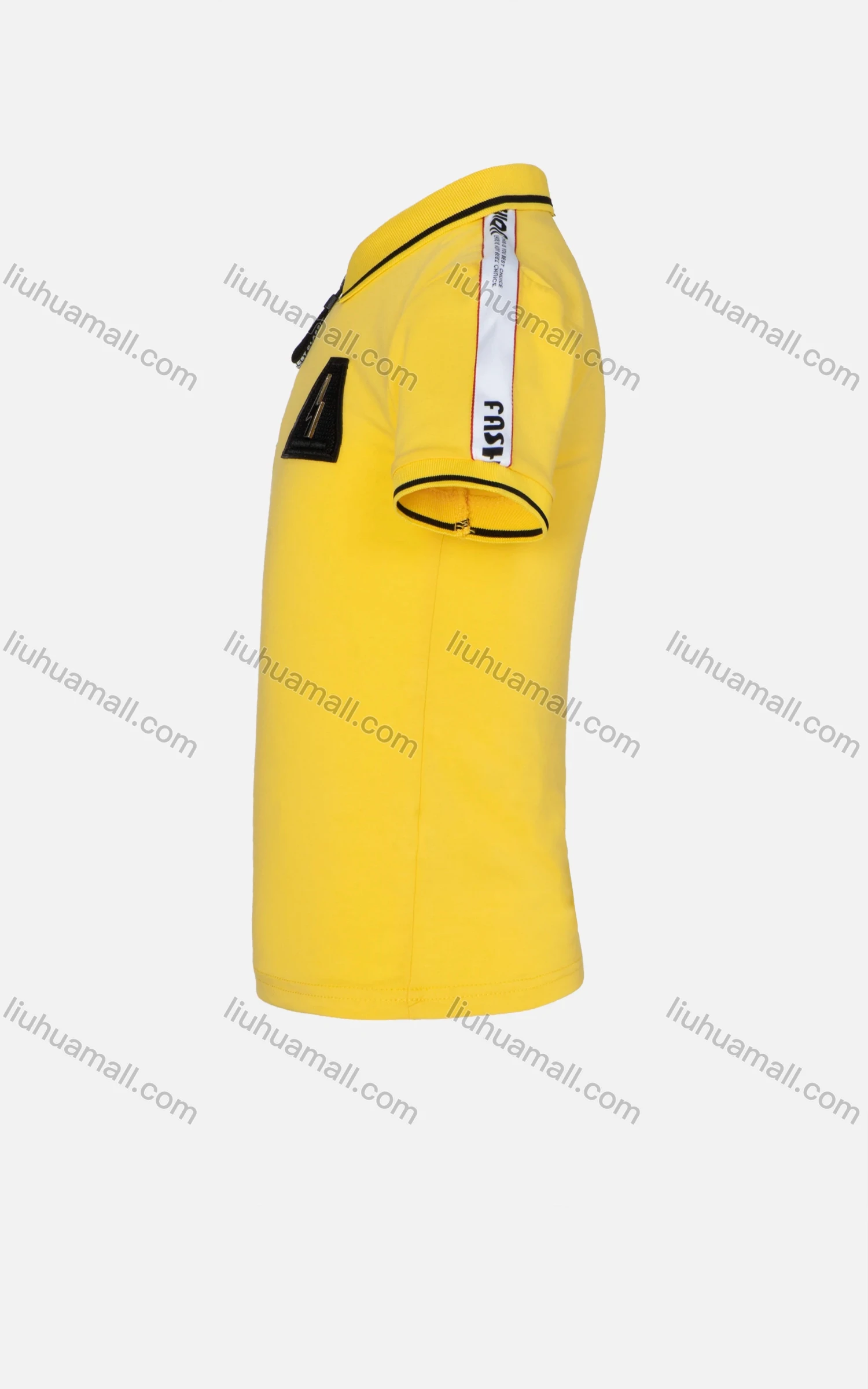 Wholesale Boys Casual Plain Striped Trim Zigzag Metal Embroidery Quarter Zip Polo Shirt - Liuhuamall