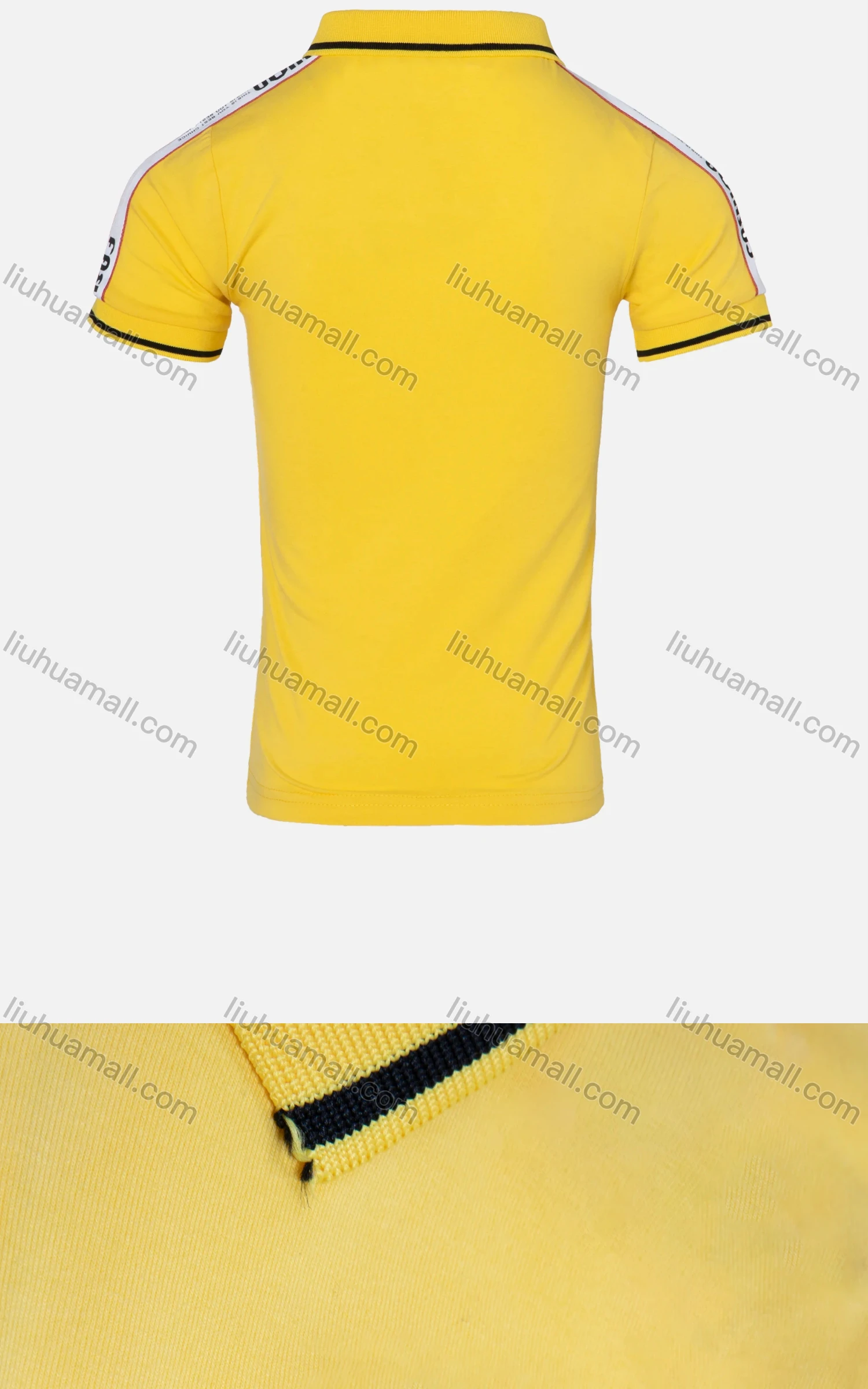 Wholesale Boys Casual Plain Striped Trim Zigzag Metal Embroidery Quarter Zip Polo Shirt - Liuhuamall