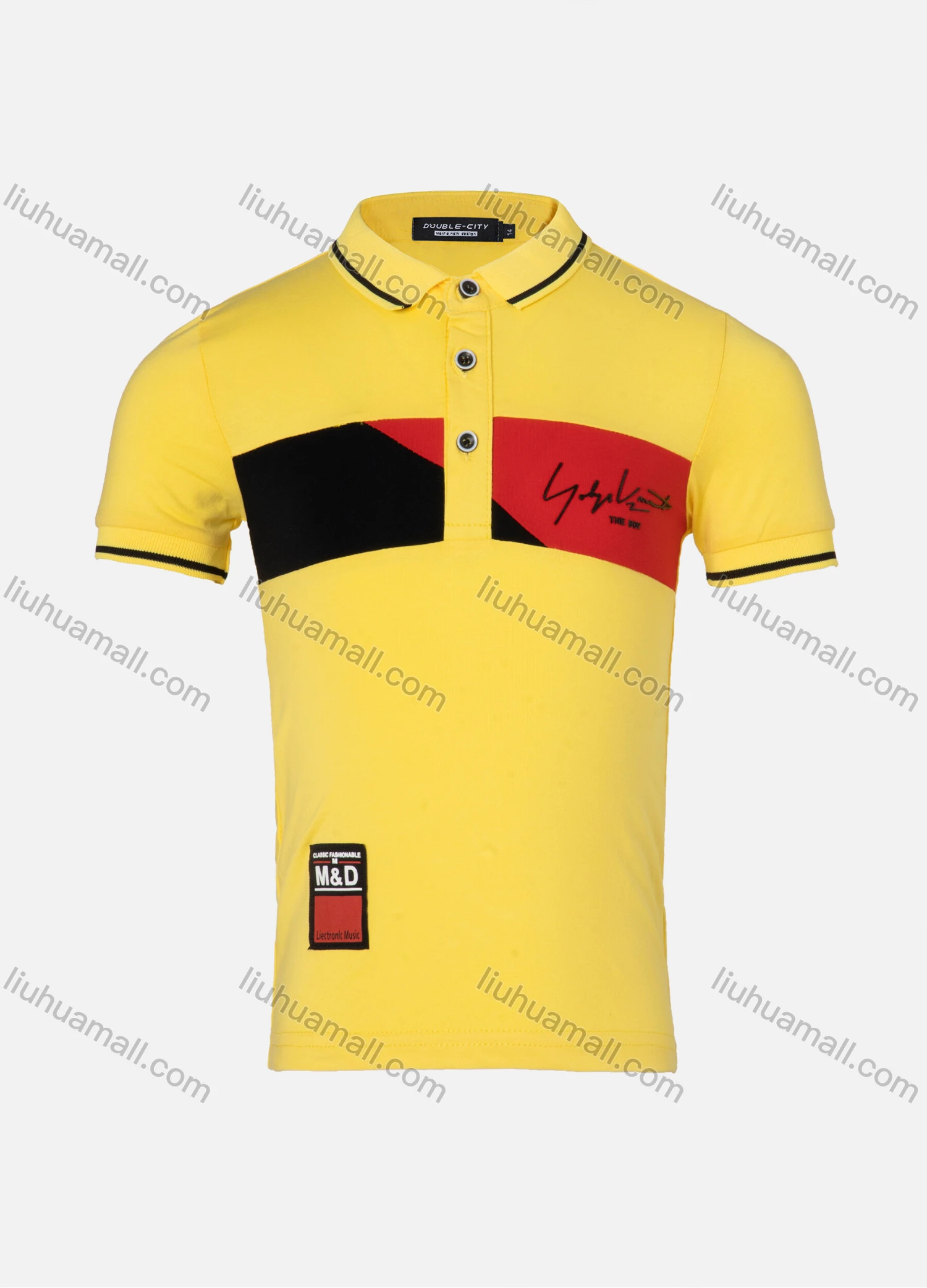 Wholesale Boys Casual Colorblock Letter Print Striped Trim Short Sleeve Polo Shirt - Liuhuamall