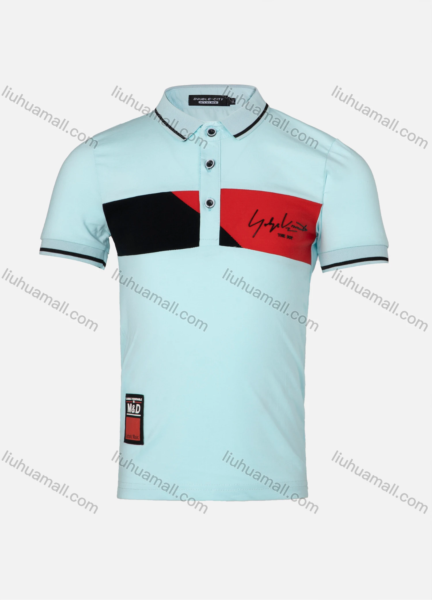 Wholesale Boys Casual Colorblock Letter Print Striped Trim Short Sleeve Polo Shirt - Liuhuamall