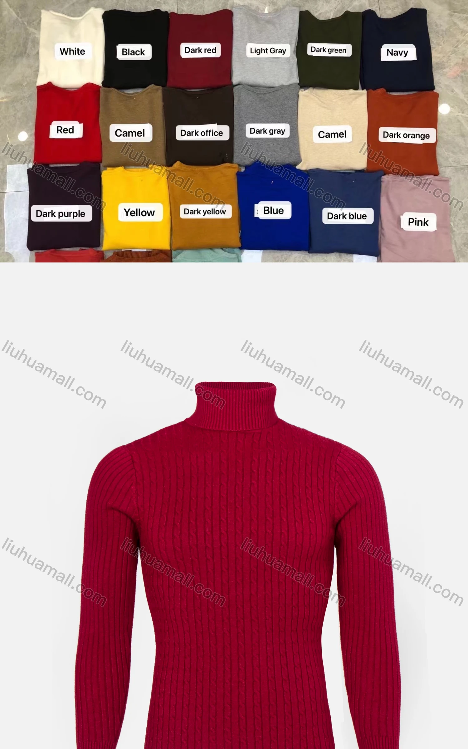 Wholesale Men's Casual Turtleneck Plain Cable Knit Sweater - Liuhuamall