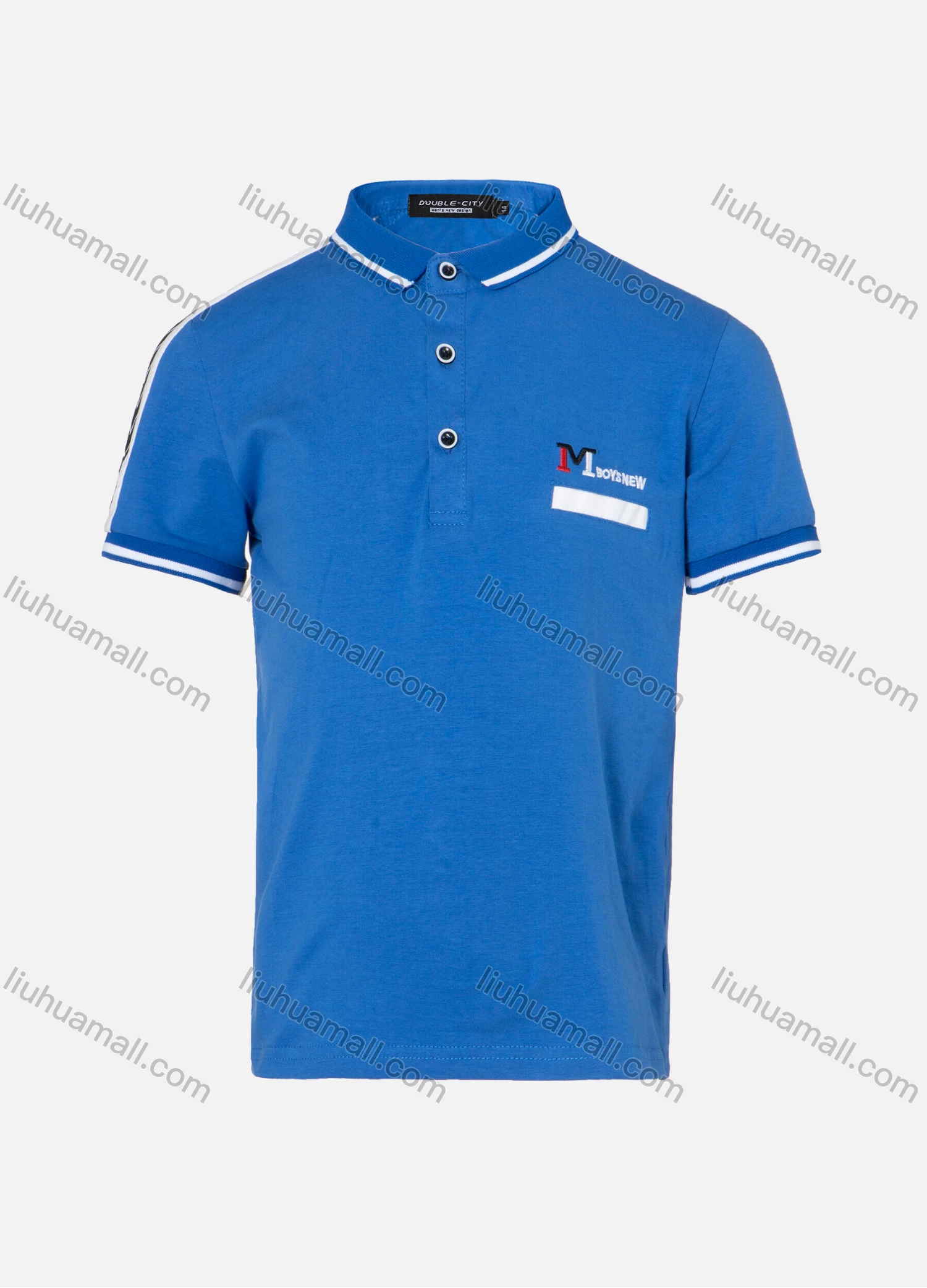 Wholesale Boys Casual Letter Chevron Print Striped Trim Short Sleeve Polo Shirt - Liuhuamall