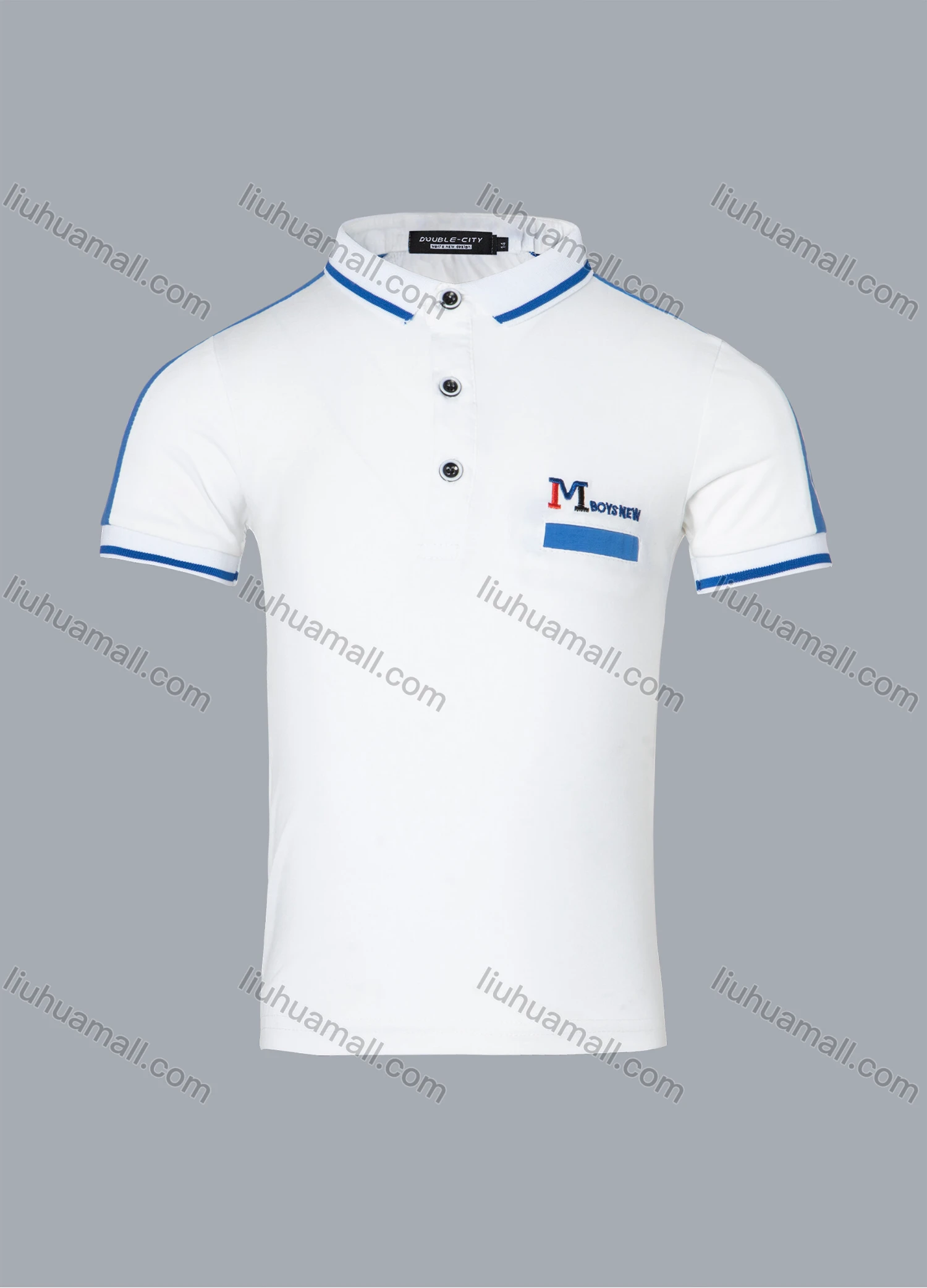 Wholesale Boys Casual Letter Chevron Print Striped Trim Short Sleeve Polo Shirt - Liuhuamall