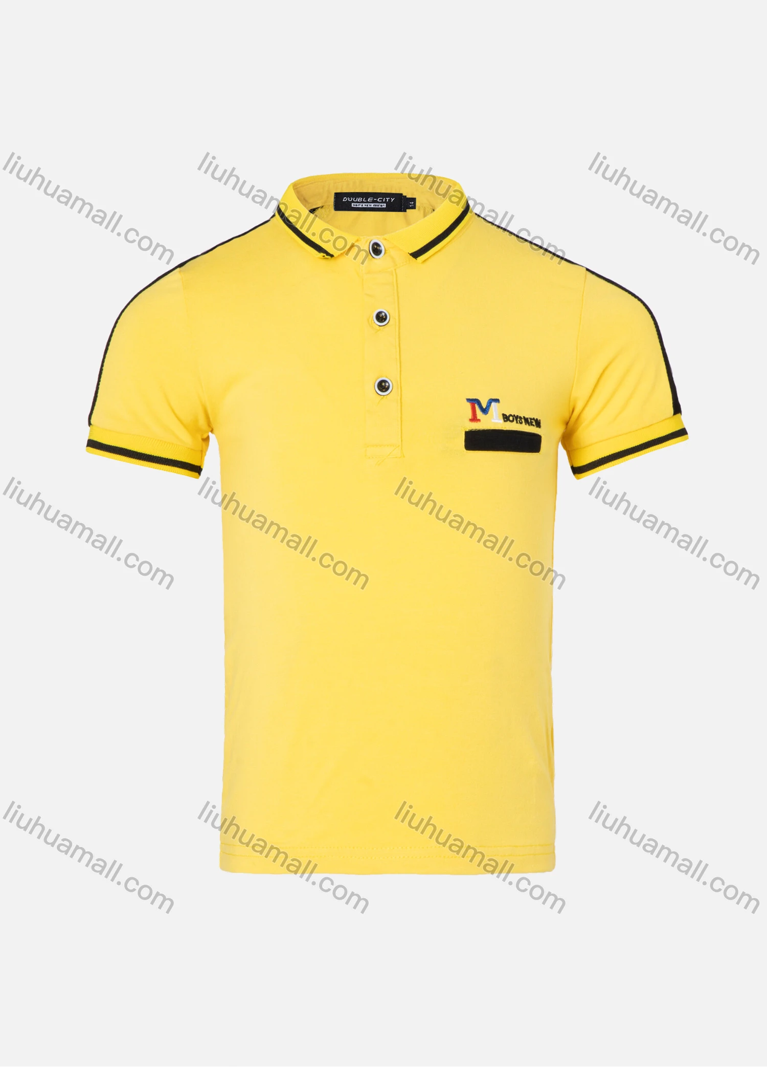 Wholesale Boys Casual Letter Chevron Print Striped Trim Short Sleeve Polo Shirt - Liuhuamall