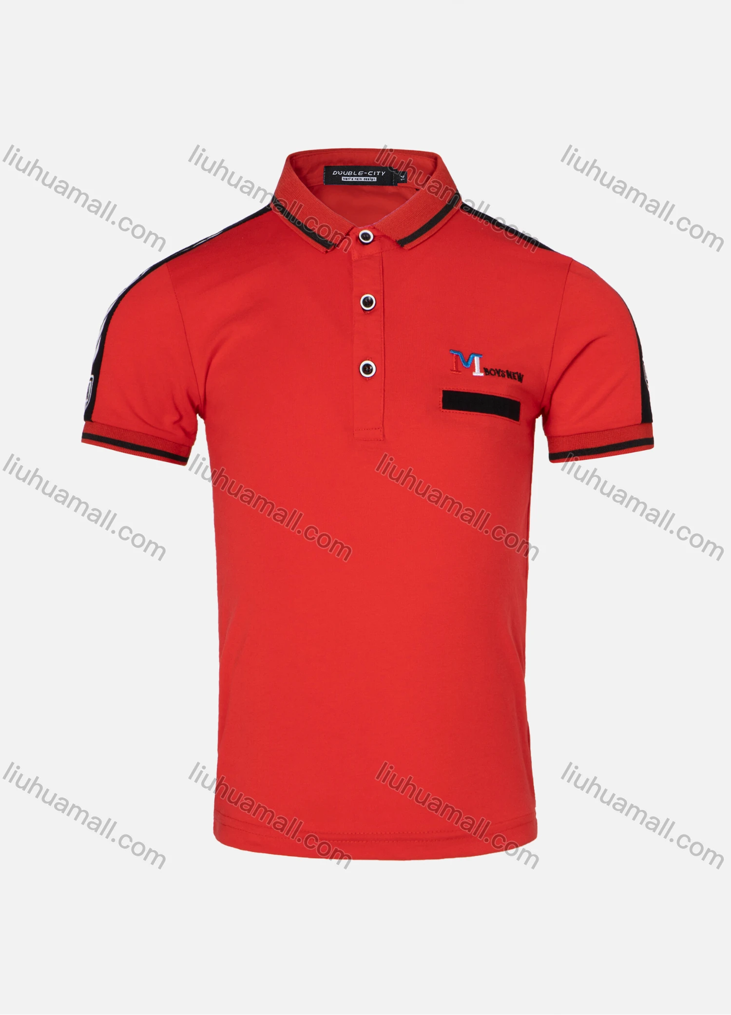 Wholesale Boys Casual Letter Chevron Print Striped Trim Short Sleeve Polo Shirt - Liuhuamall