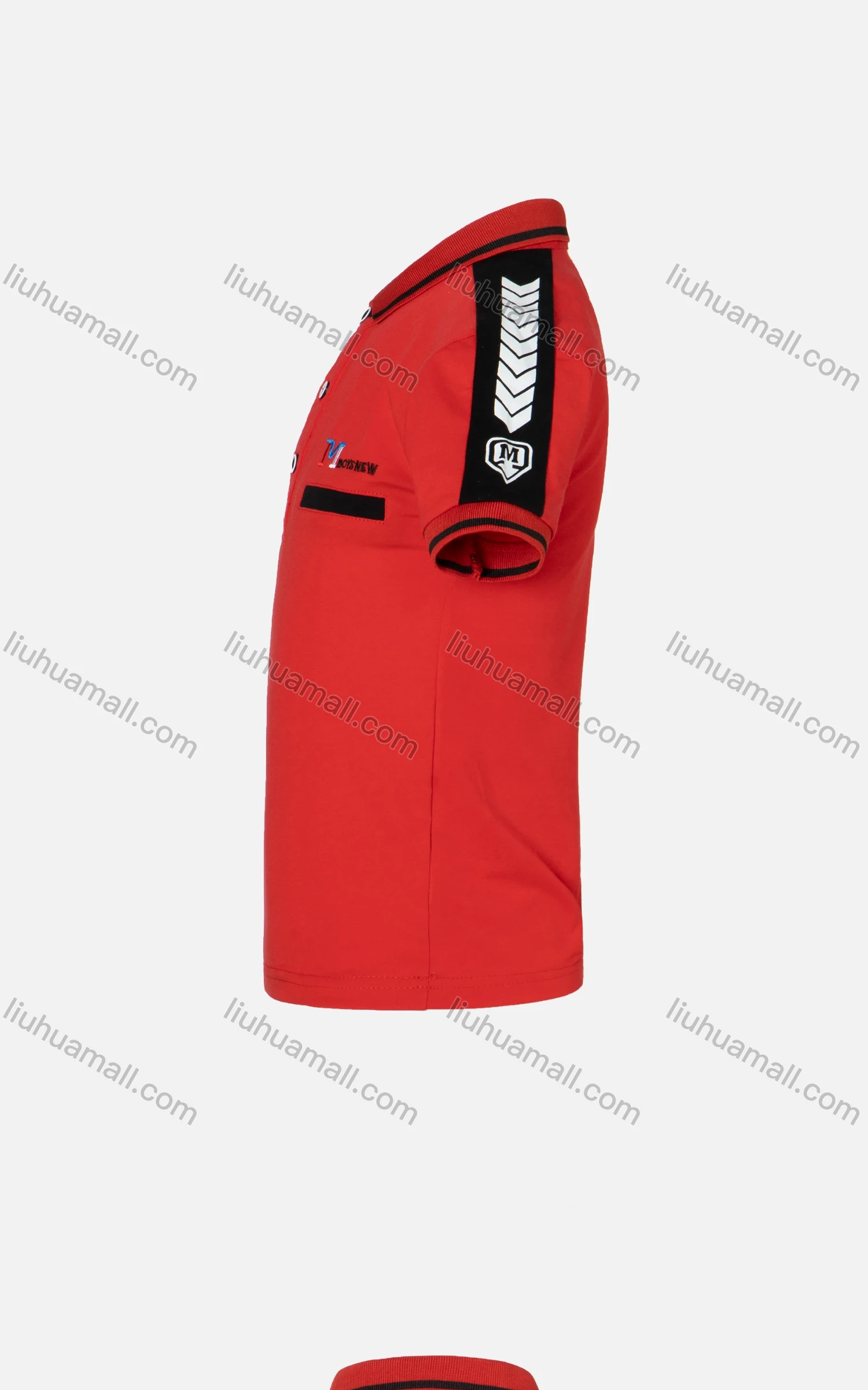 Wholesale Boys Casual Letter Chevron Print Striped Trim Short Sleeve Polo Shirt - Liuhuamall