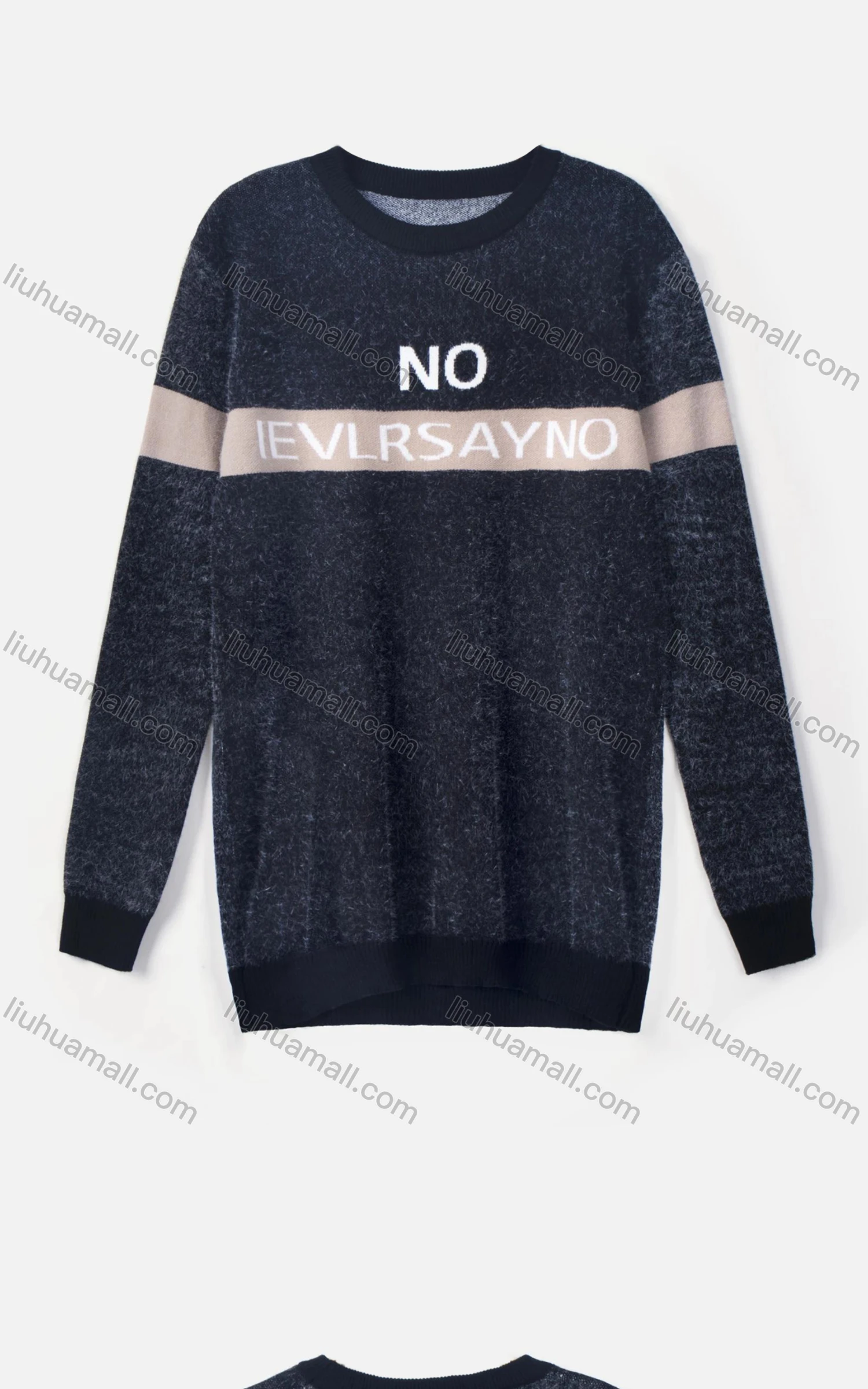 Wholesale Men's Casual Round Neck Slogan Print Fuzzy Knit Sweater - Liuhuamall