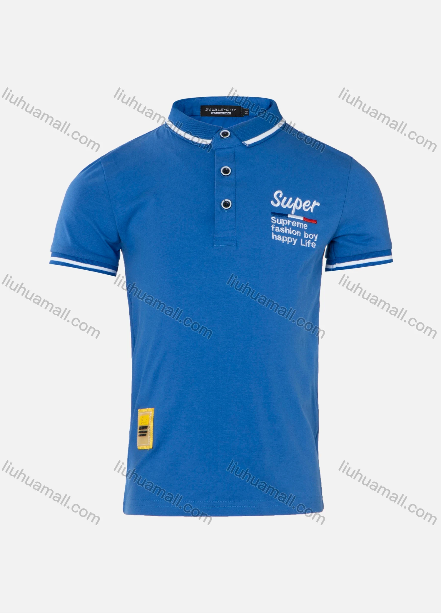 Wholesale Boys Casual Contrast Collar Striped Trim Slogan Print Plain Short Sleeve Polo Shirt - Liuhuamall