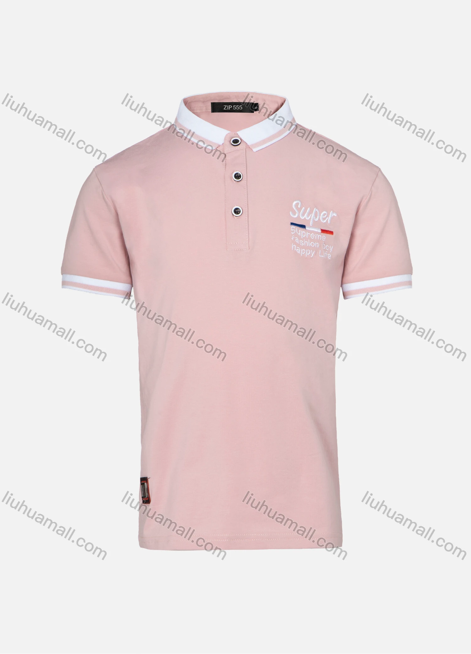 Wholesale Boys Casual Contrast Collar Striped Trim Slogan Print Plain Short Sleeve Polo Shirt - Liuhuamall