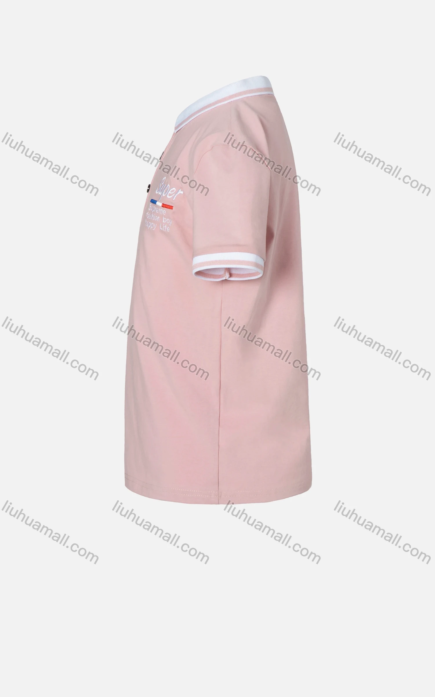 Wholesale Boys Casual Contrast Collar Striped Trim Slogan Print Plain Short Sleeve Polo Shirt - Liuhuamall