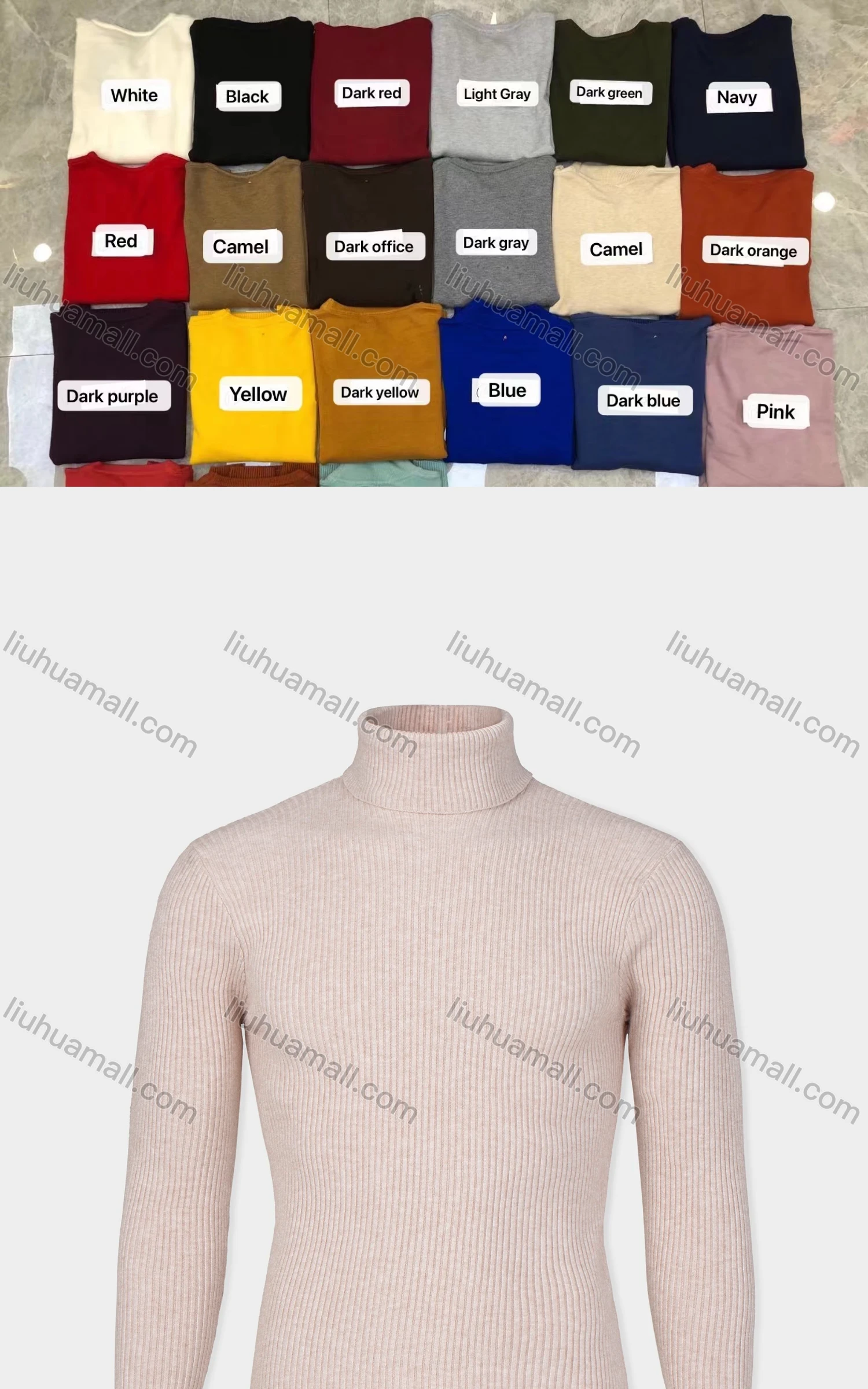 Wholesale Men's Casual Turtle Neck Slim Fit Rib-knit Plain Sweater - Liuhuamall