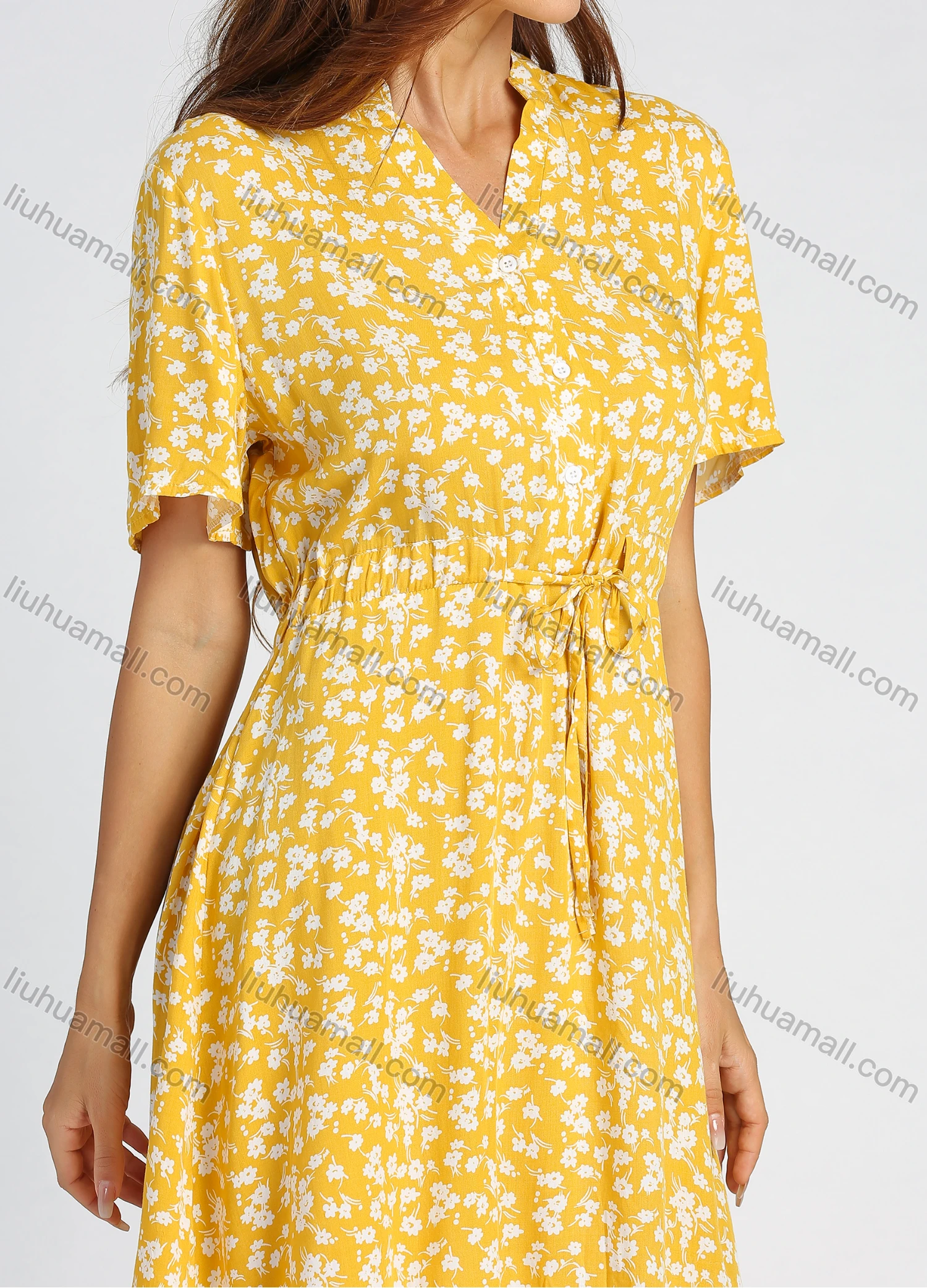 Wholesale Women's Allover Floral Print V Neck Short Sleeve Casual Short Dress - Liuhuamall