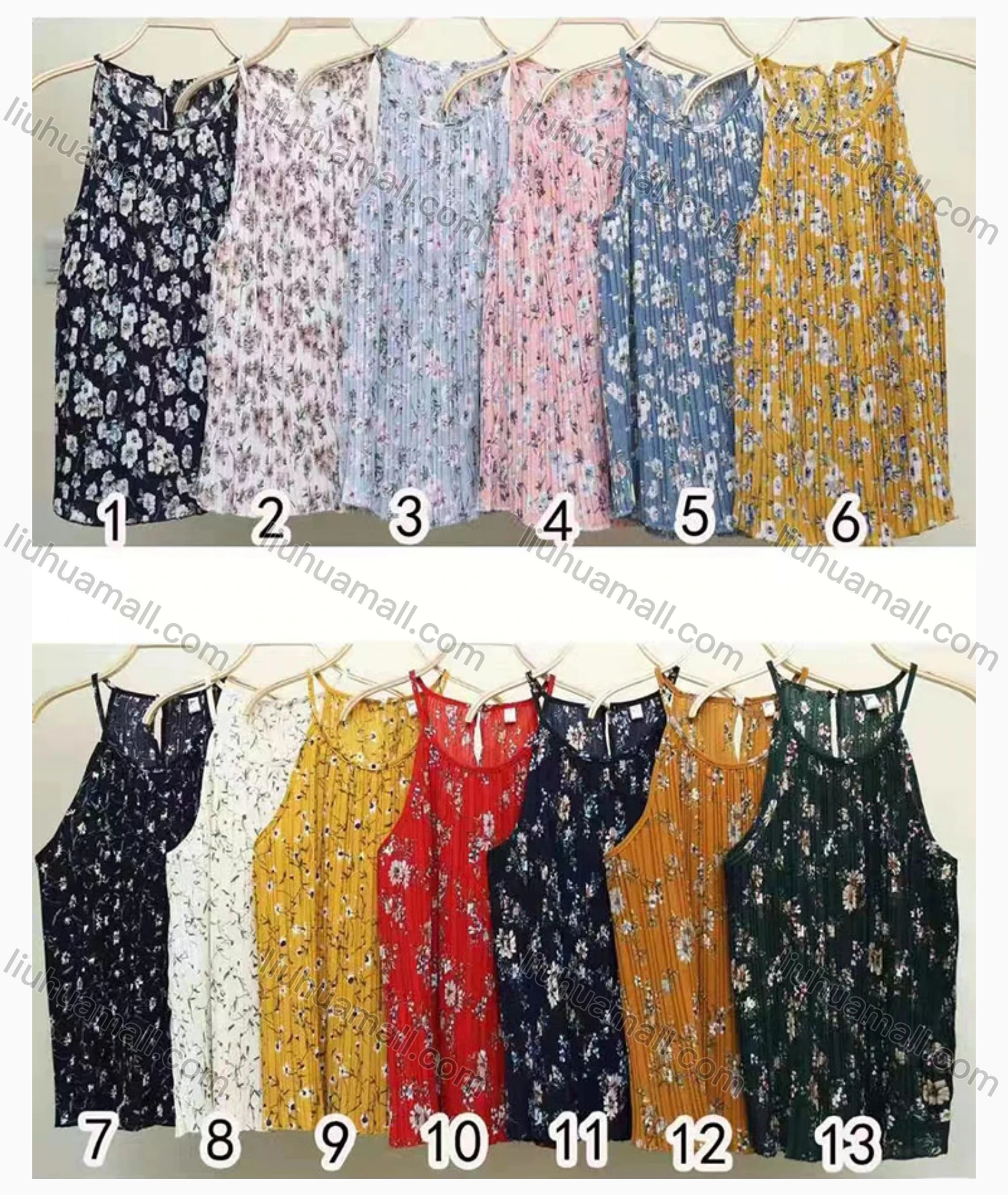 Wholesale Women's Chiffon Floral Print Ruched Cami Top - Liuhuamall
