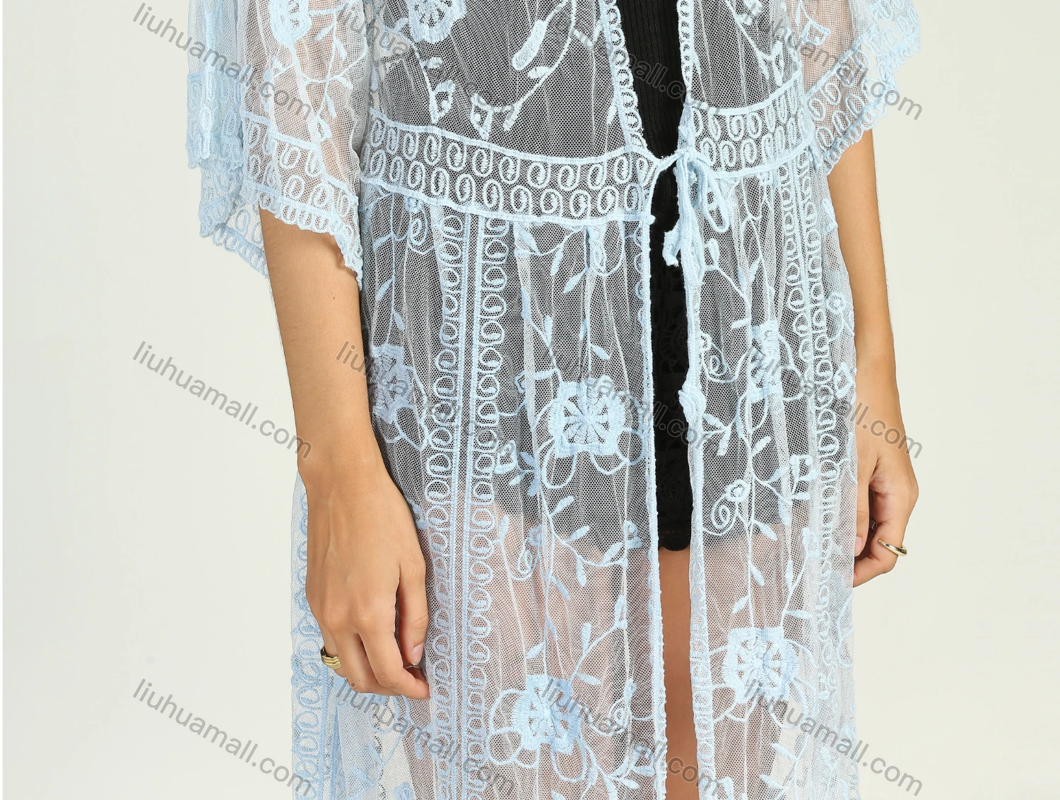 Wholesale Women's Vacation Plain Applique Lace Bikini Cover Up Caidgan - Liuhuamall