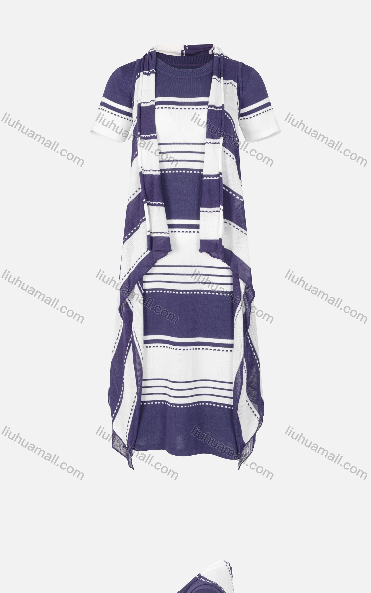 Wholesale Women's Striped Colorblock Slit Hem Rib Knit Dress Wtih Cardigan 2 Piece Set - Liuhuamall