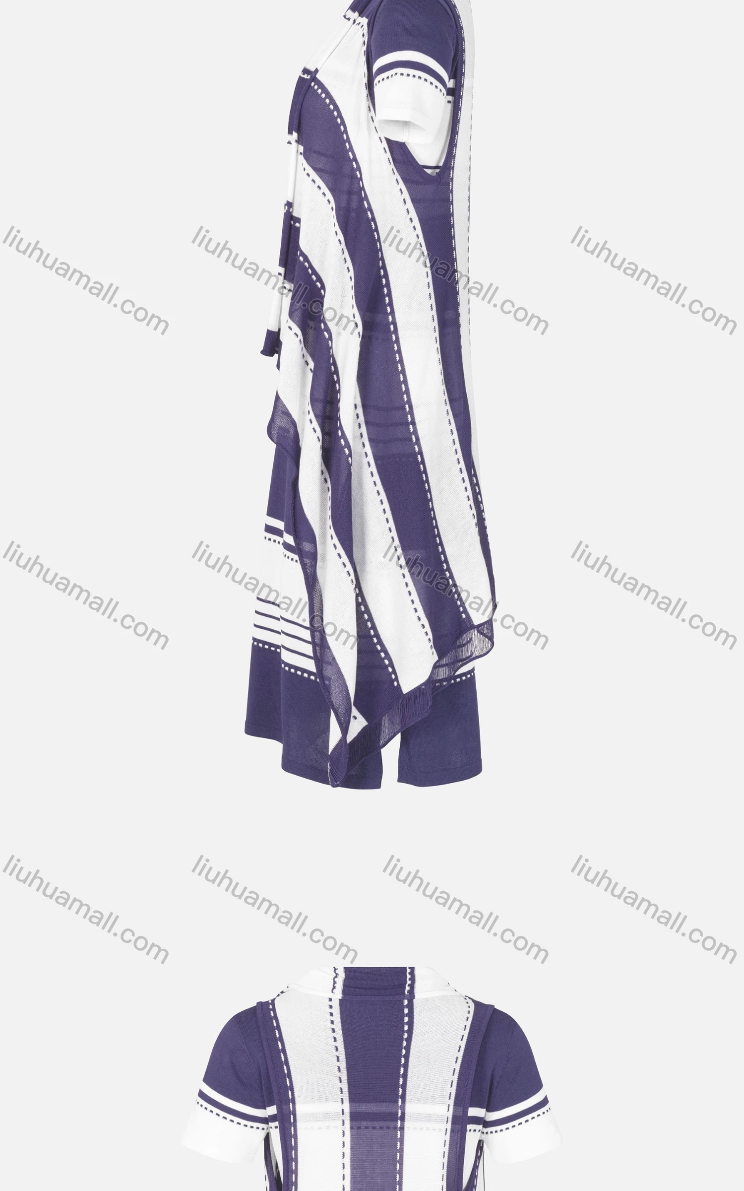 Wholesale Women's Striped Colorblock Slit Hem Rib Knit Dress Wtih Cardigan 2 Piece Set - Liuhuamall