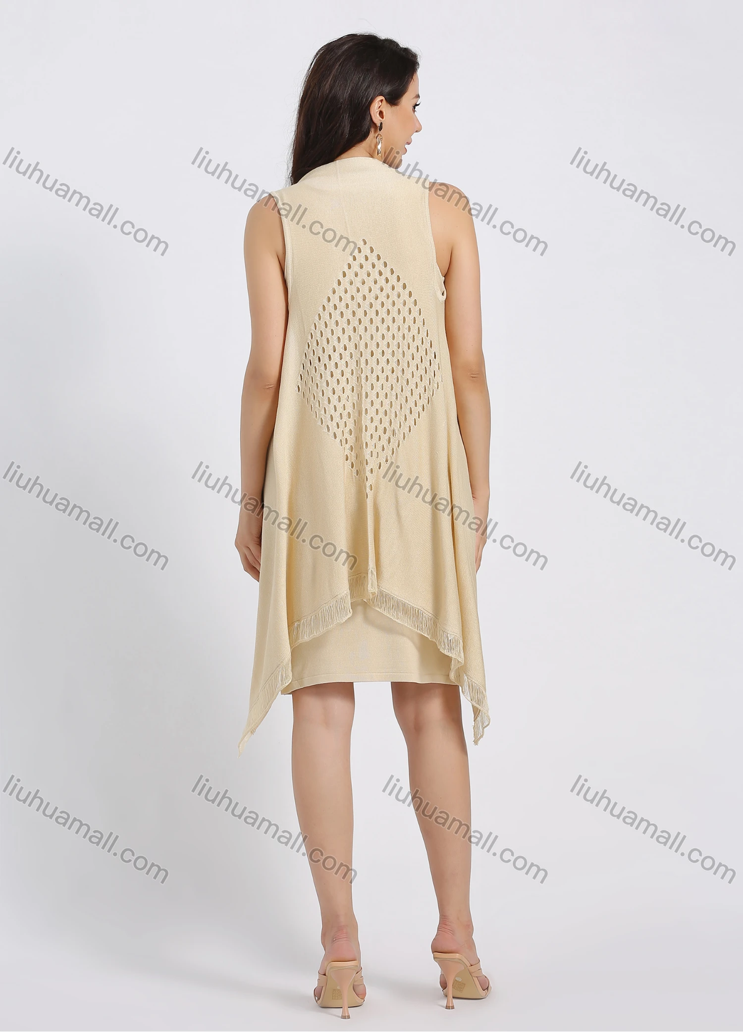 Wholesale Women's Plain Round Neck Sleeveless Tank Dress With Cardigan 2 Piece Set - Liuhuamall