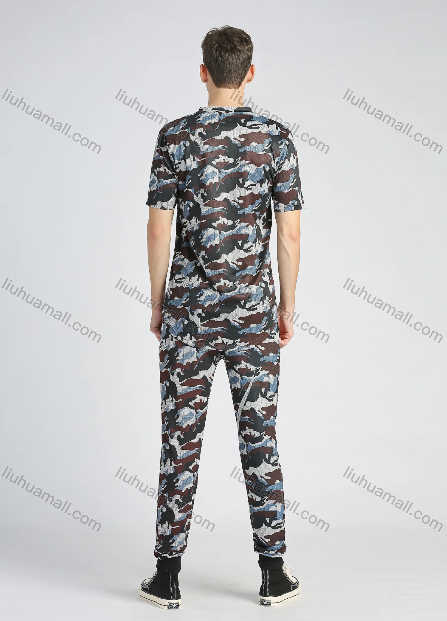 Wholesale Men's Fashion Allover Camo Print Short Sleeve T Shirt 2 Piece Set - Liuhuamall